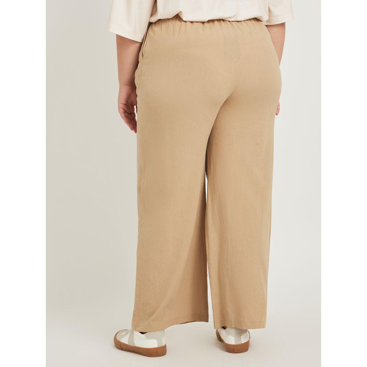 بنطال سادة بأرجل واسعة ومقاس كبير مع رباط خصر-women-clothing-ethnicwear-bottoms-pants-image-4