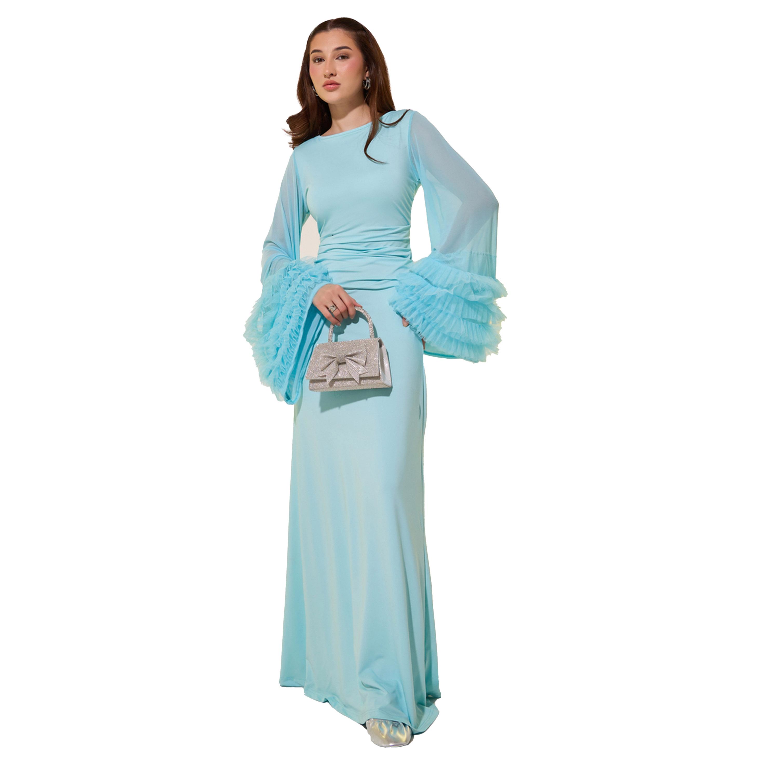 فستان طويل بحافة واسعة وأكمام كشكش-women-clothing-dresses-image-2
