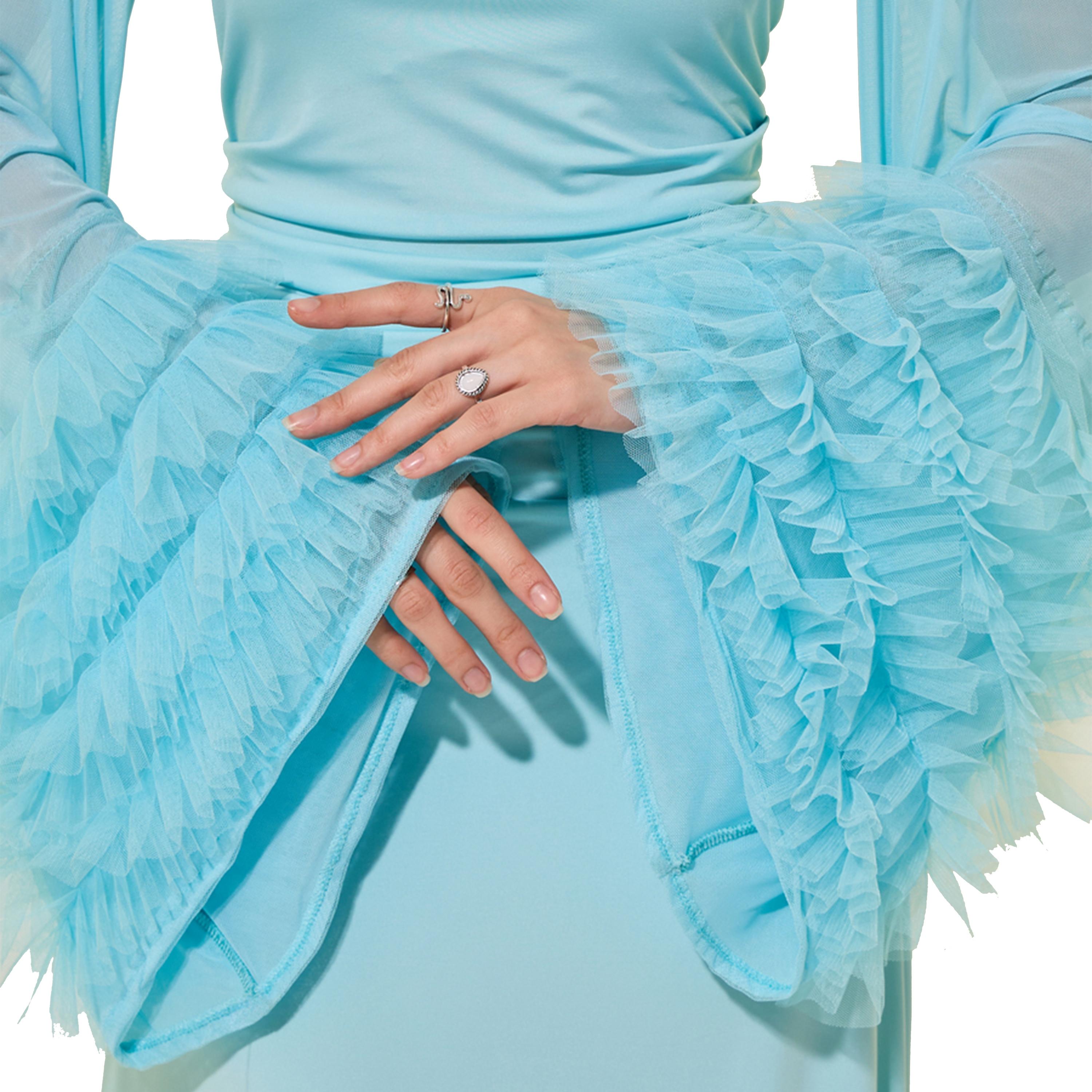 فستان طويل بحافة واسعة وأكمام كشكش-women-clothing-dresses-image-5