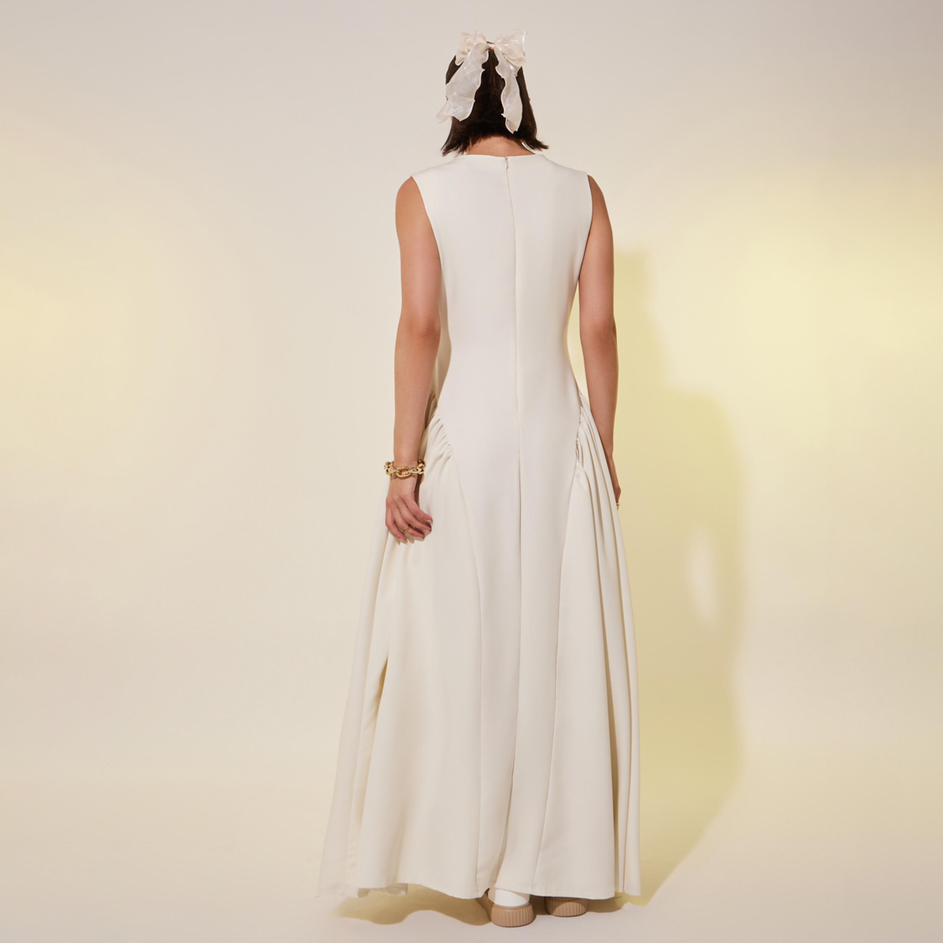 Styli Solid Sleeveless A-Line Maxi Dress with Gathered Detail-women-clothing-dresses-image-5