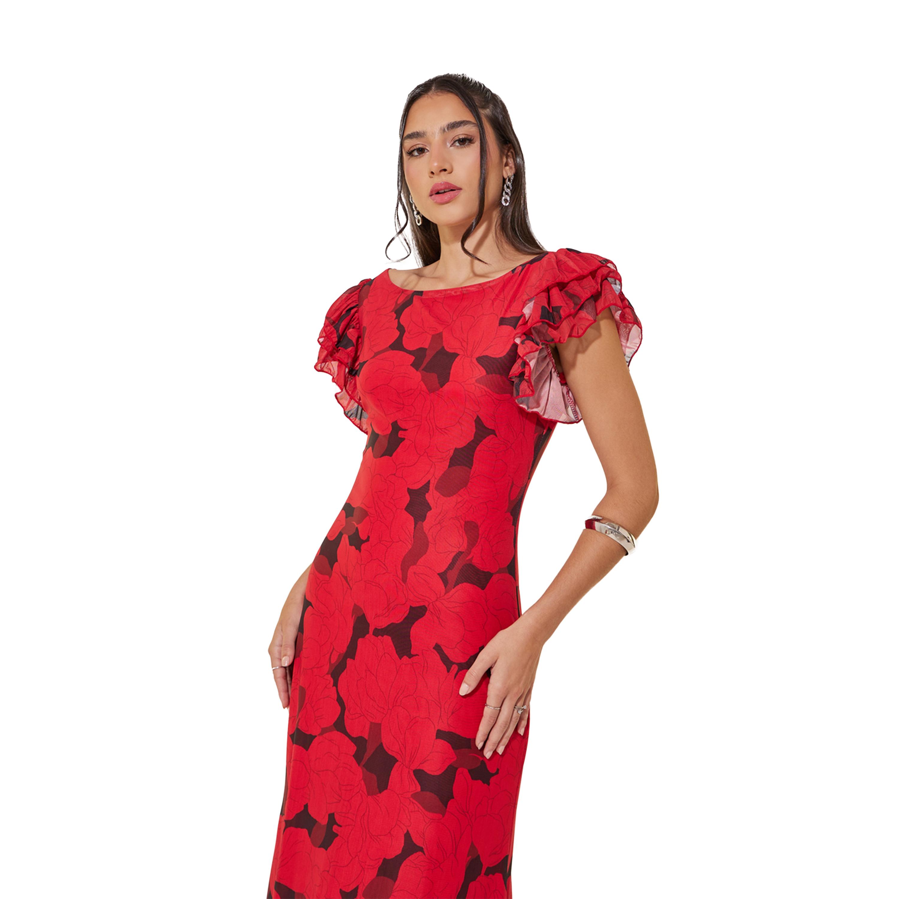 Take Two Floral Print Ruffled Sleeves A-Line Maxi Dress-women-clothing-dresses-image-3