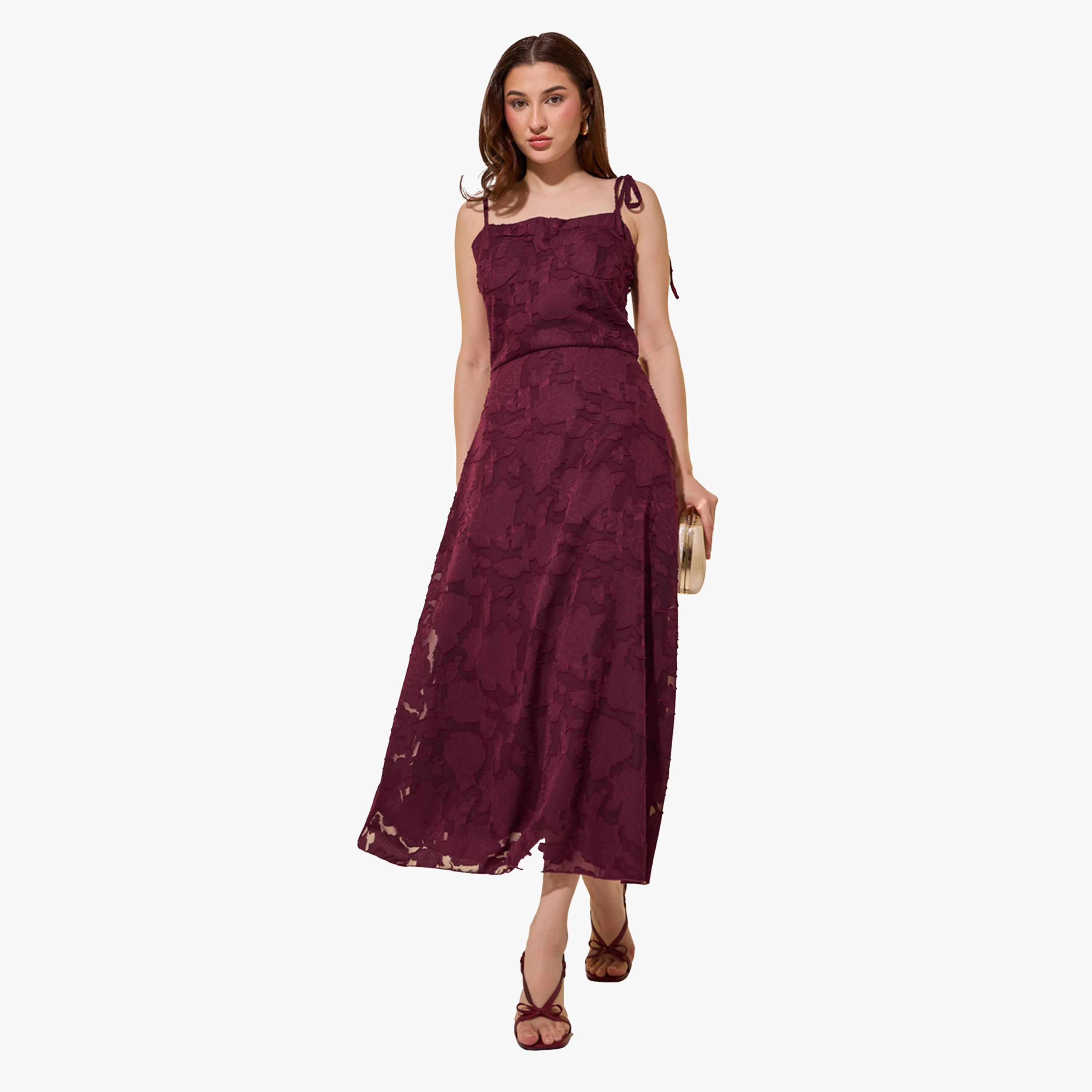 فستان ميدي بتفاصيل جاكار وحافة واسعة-women-clothing-dresses-image-1