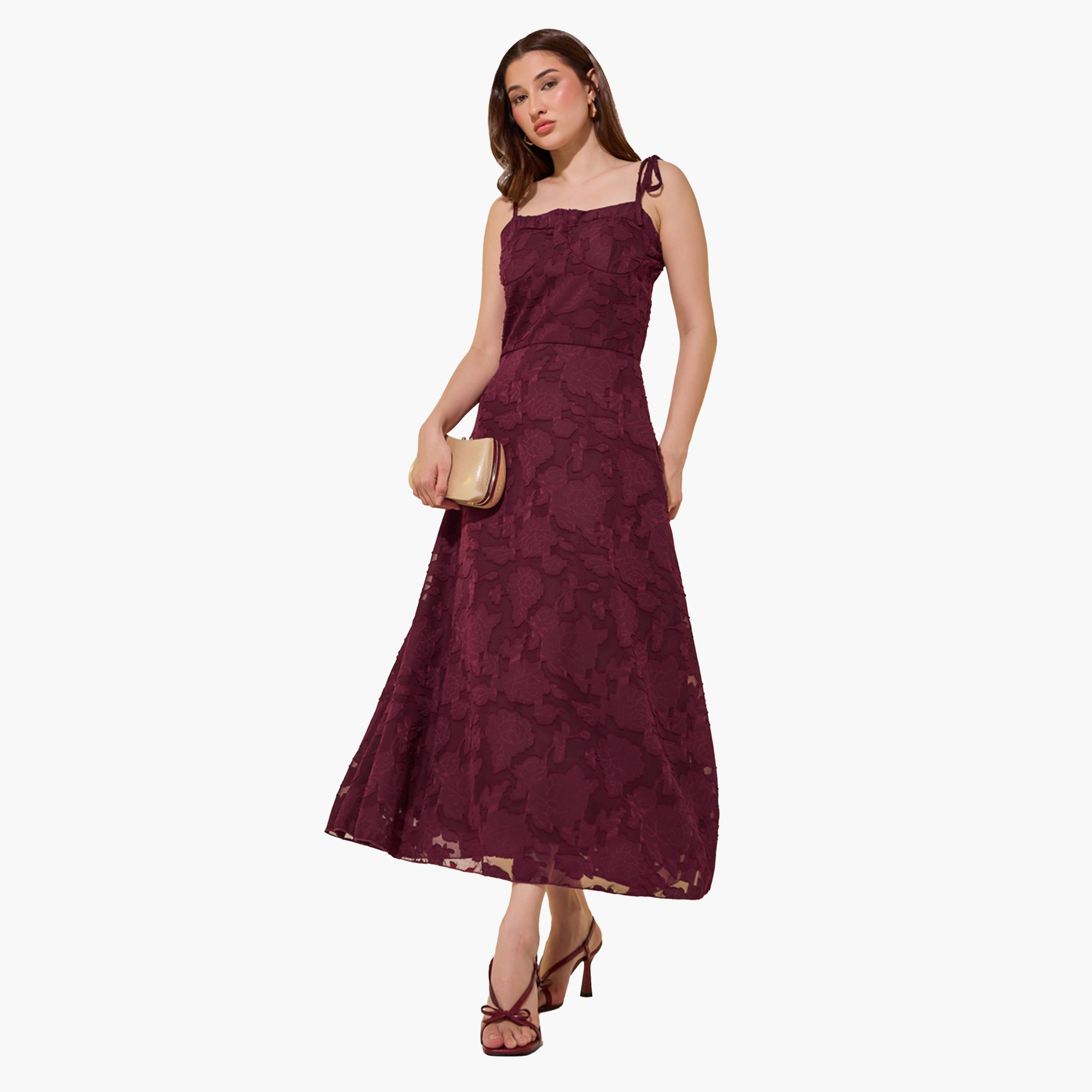 Take Two Jacquard Square Neck Strappy A-Line Midi Dress-women-clothing-dresses-image-2