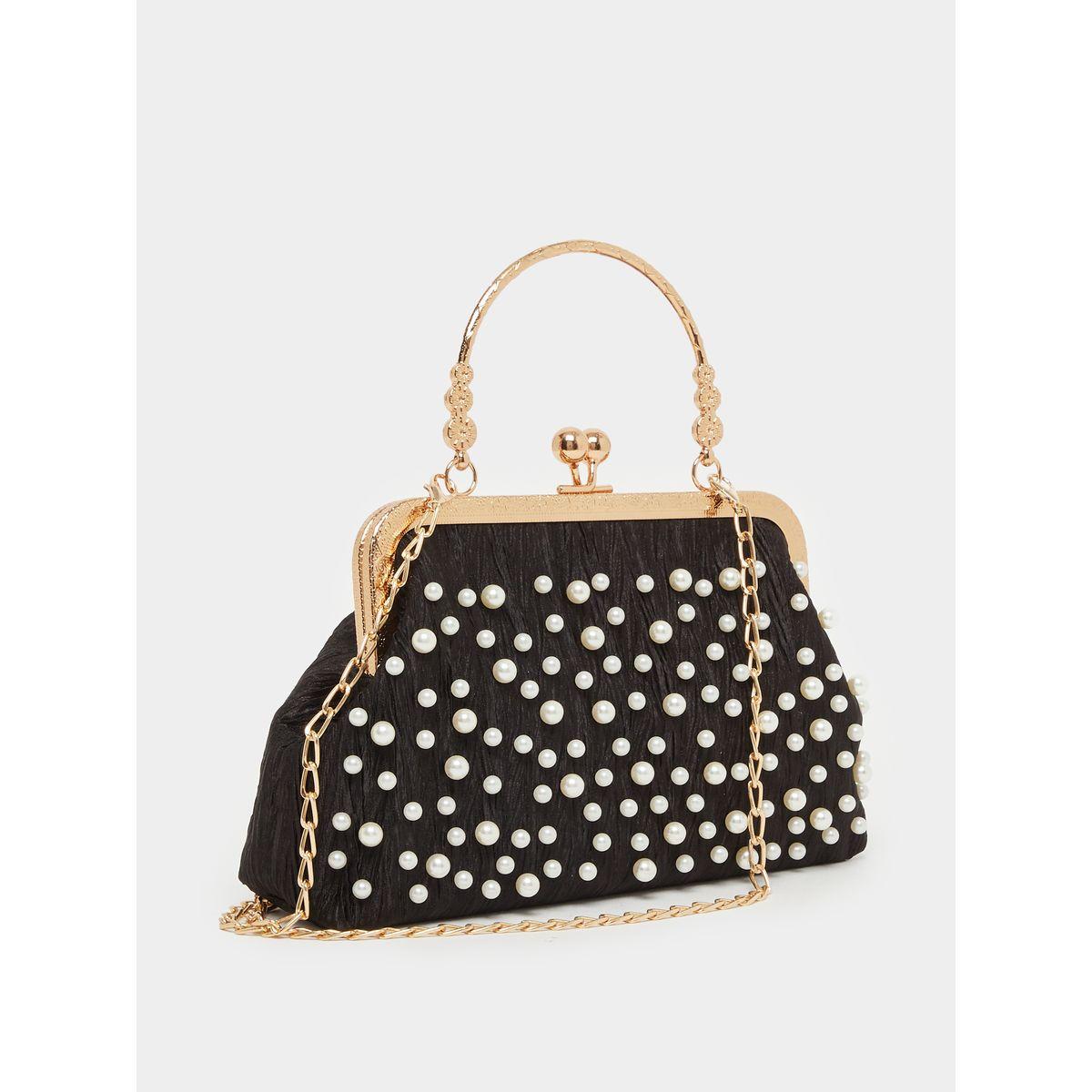 Styli Black Pearl Embellished Clutch-women-bagsandwallets-handbags-image-1