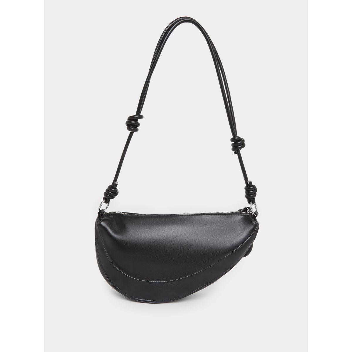 Styli Plain Half Moon Shoulder Bag with Knot Detail Loop-women-bagsandwallets-handbags-image-2
