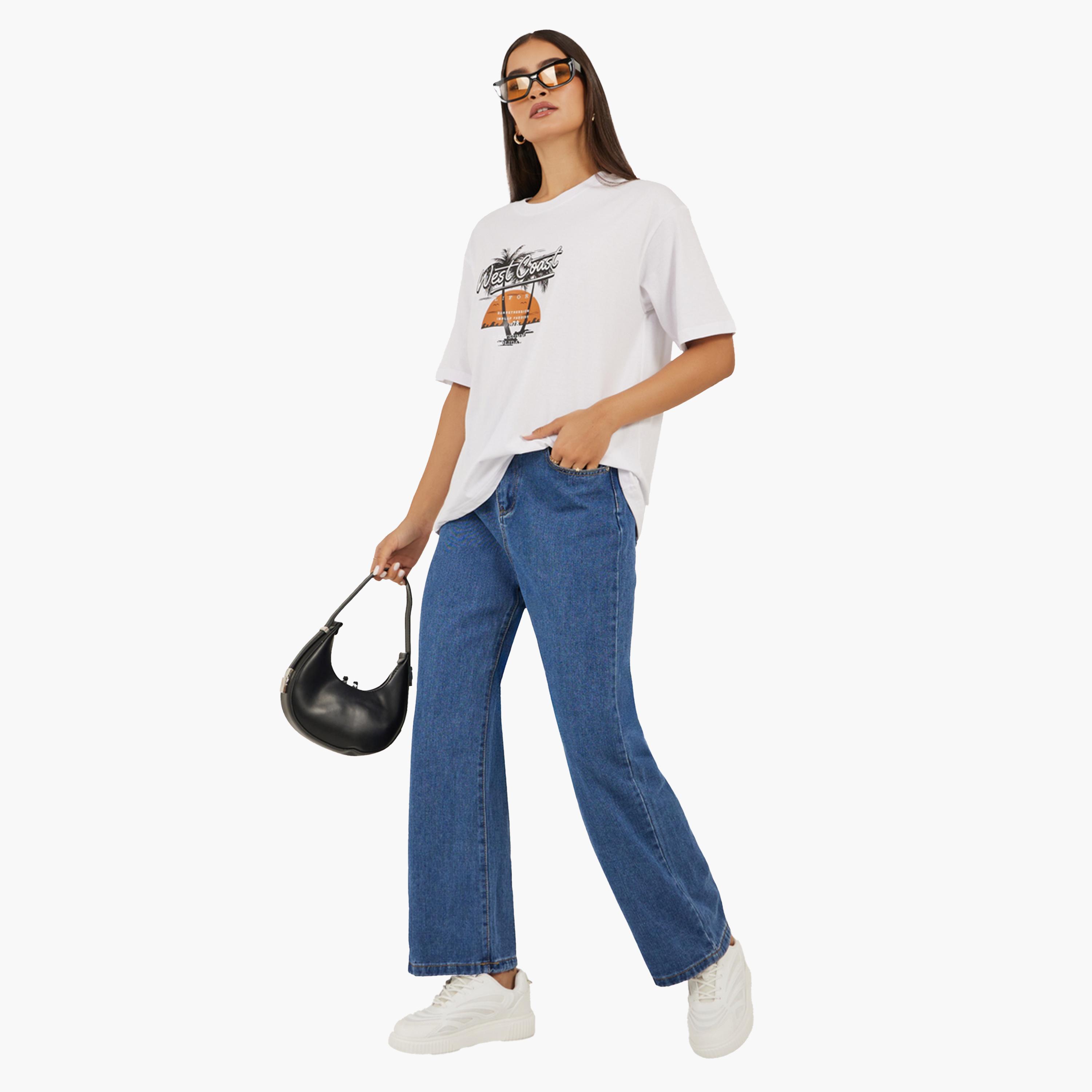 ستايلي - بنطال جينز مستقيم الساق بخصر متوسط الارتفاع بلون فاتح-women-clothing-bottoms-jeans-image-2