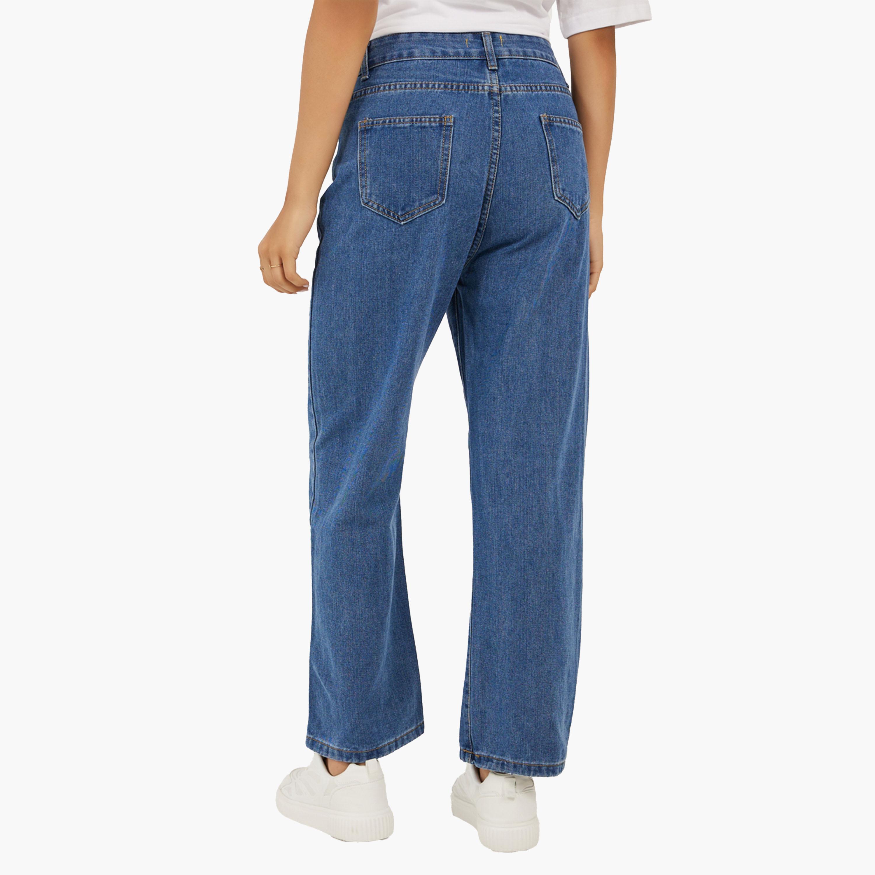 ستايلي - بنطال جينز مستقيم الساق بخصر متوسط الارتفاع بلون فاتح-women-clothing-bottoms-jeans-image-4