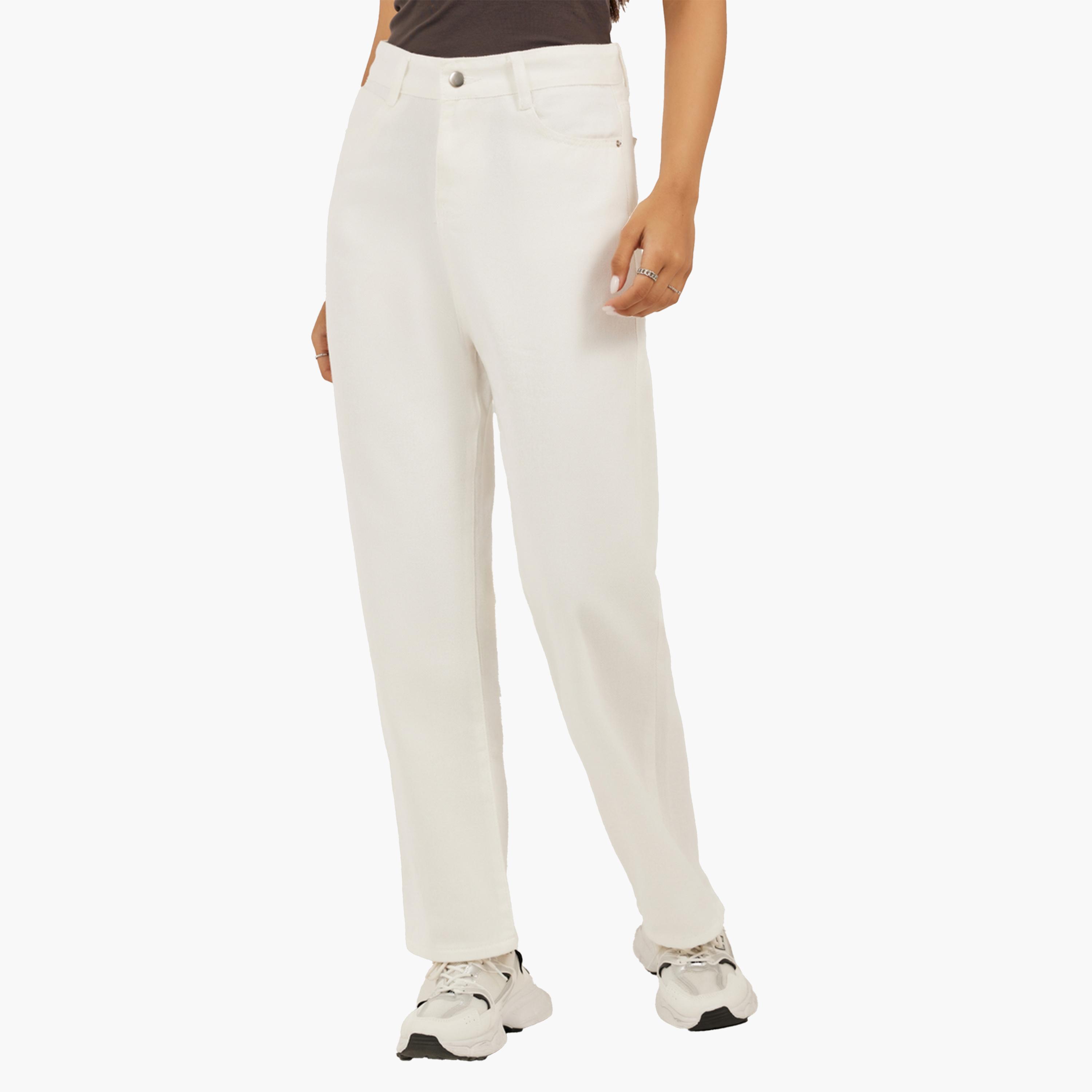 ستايلي - بنطال جينز مستقيم الساق بخصر متوسط الارتفاع بلون فاتح-women-clothing-bottoms-jeans-image-1