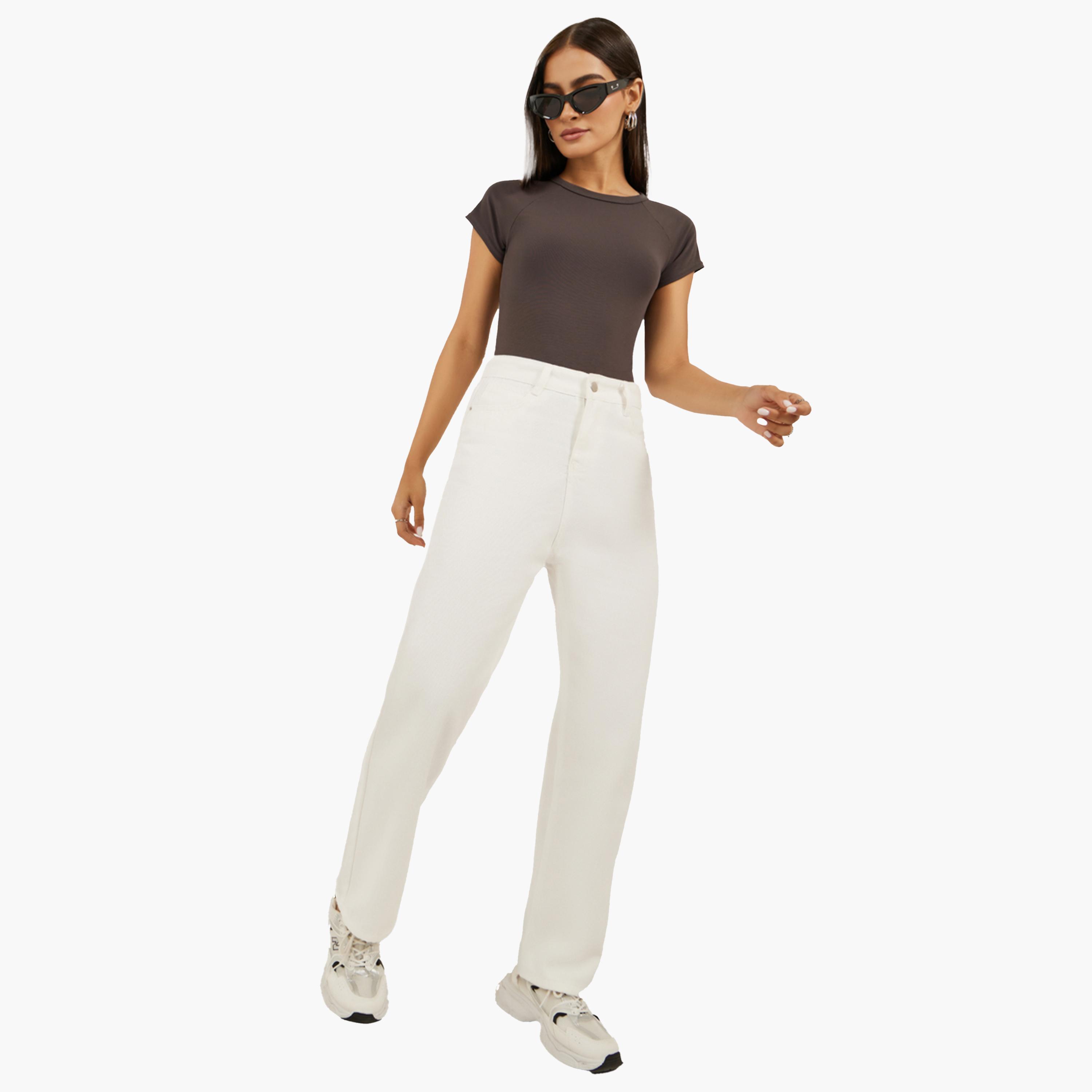 ستايلي - بنطال جينز مستقيم الساق بخصر متوسط الارتفاع بلون فاتح-women-clothing-bottoms-jeans-image-2