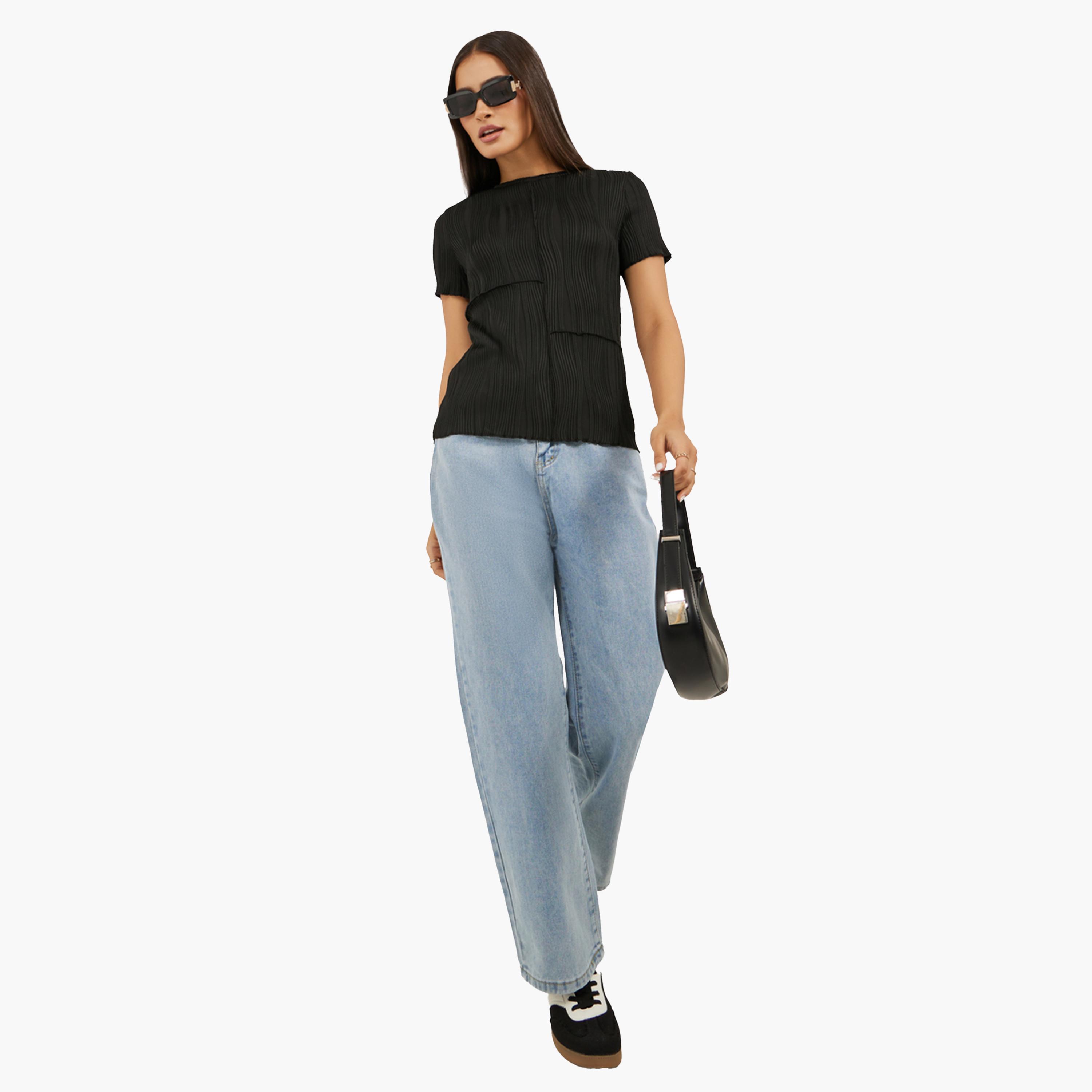 ستايلي - بنطال جينز مستقيم الساق بخصر متوسط الارتفاع بلون فاتح-women-clothing-bottoms-jeans-image-2
