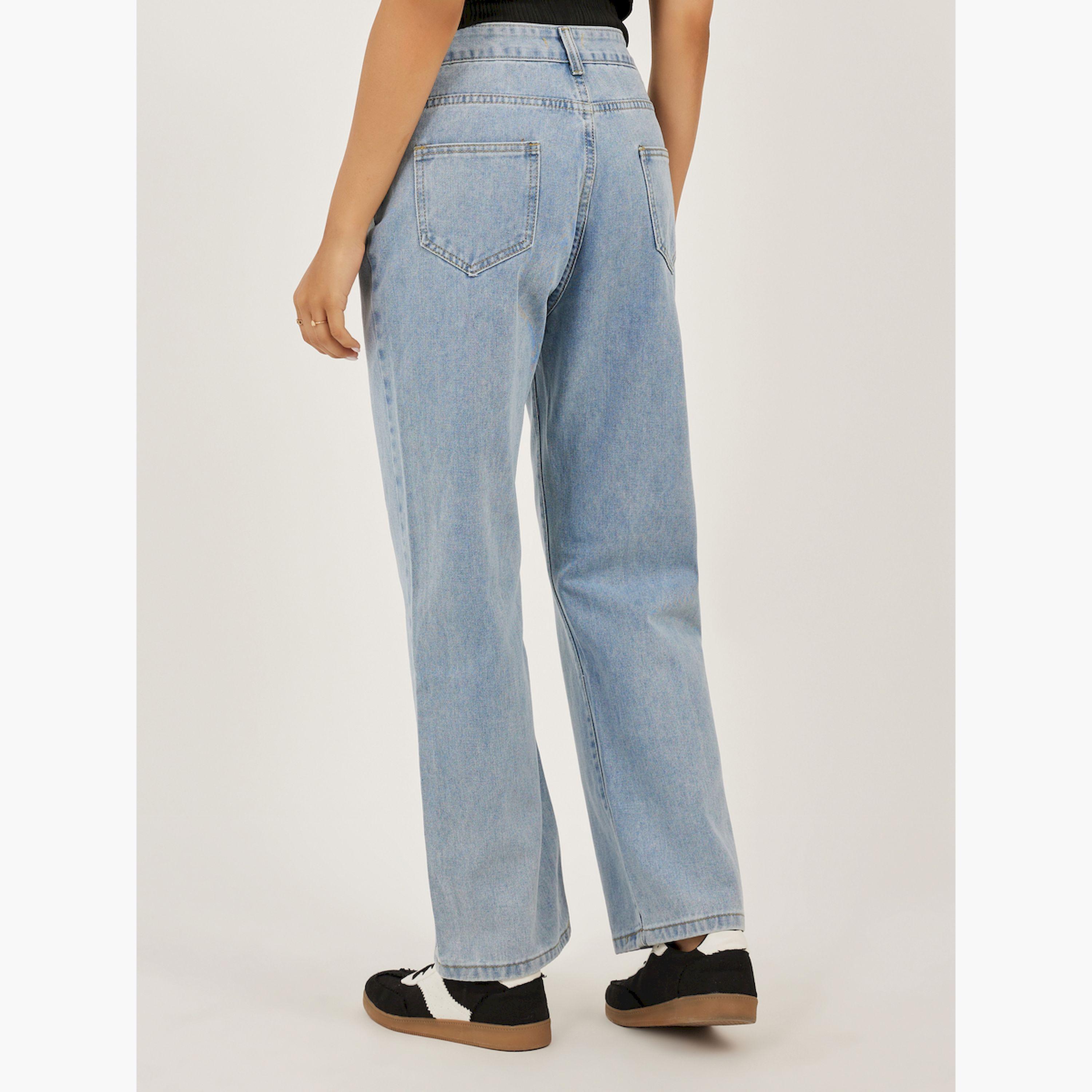 ستايلي - بنطال جينز مستقيم الساق بخصر متوسط الارتفاع بلون فاتح-women-clothing-bottoms-jeans-image-4
