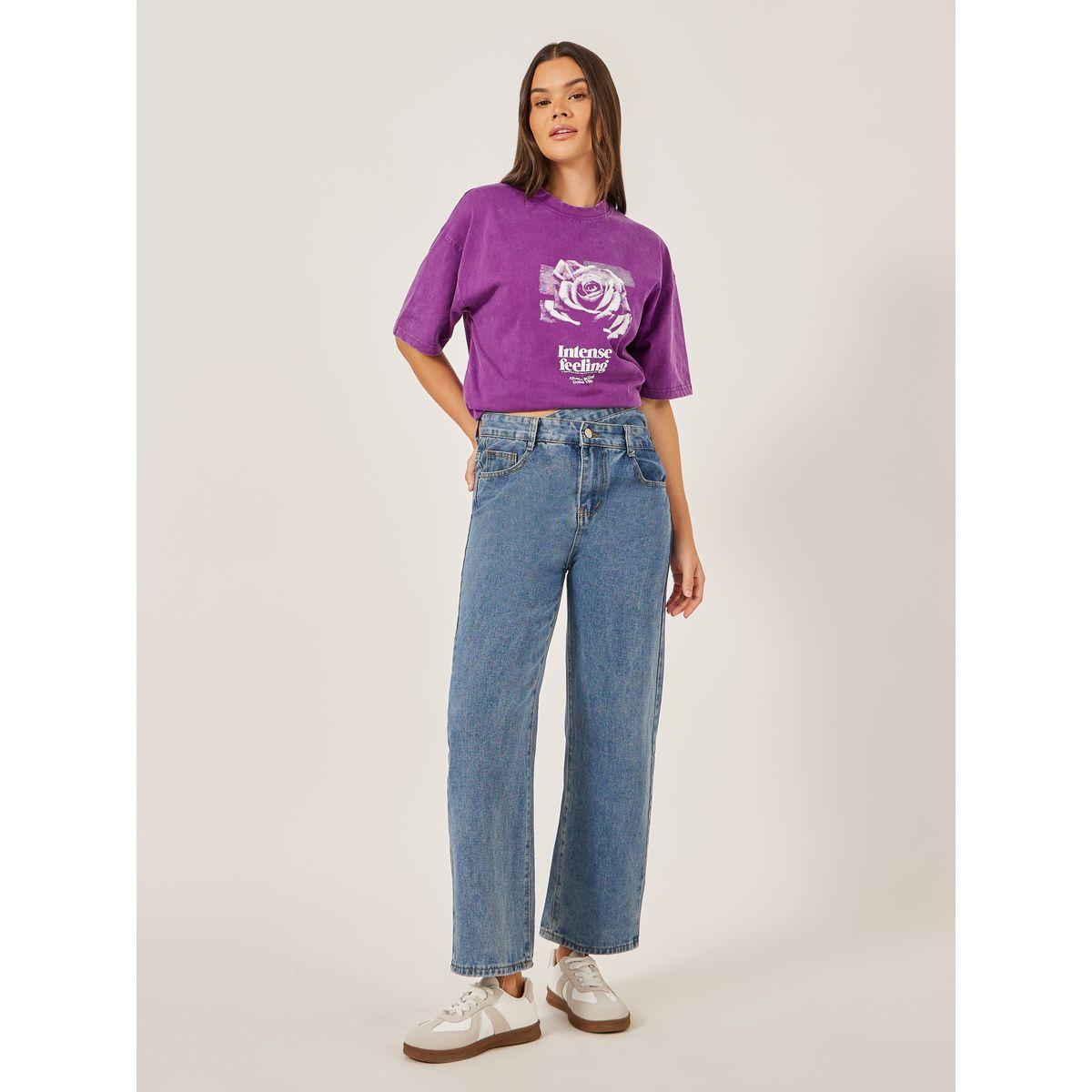 Styli Wide Leg Faded Jeans with Asymmetric Waistband-women-clothing-bottoms-jeans-image-1