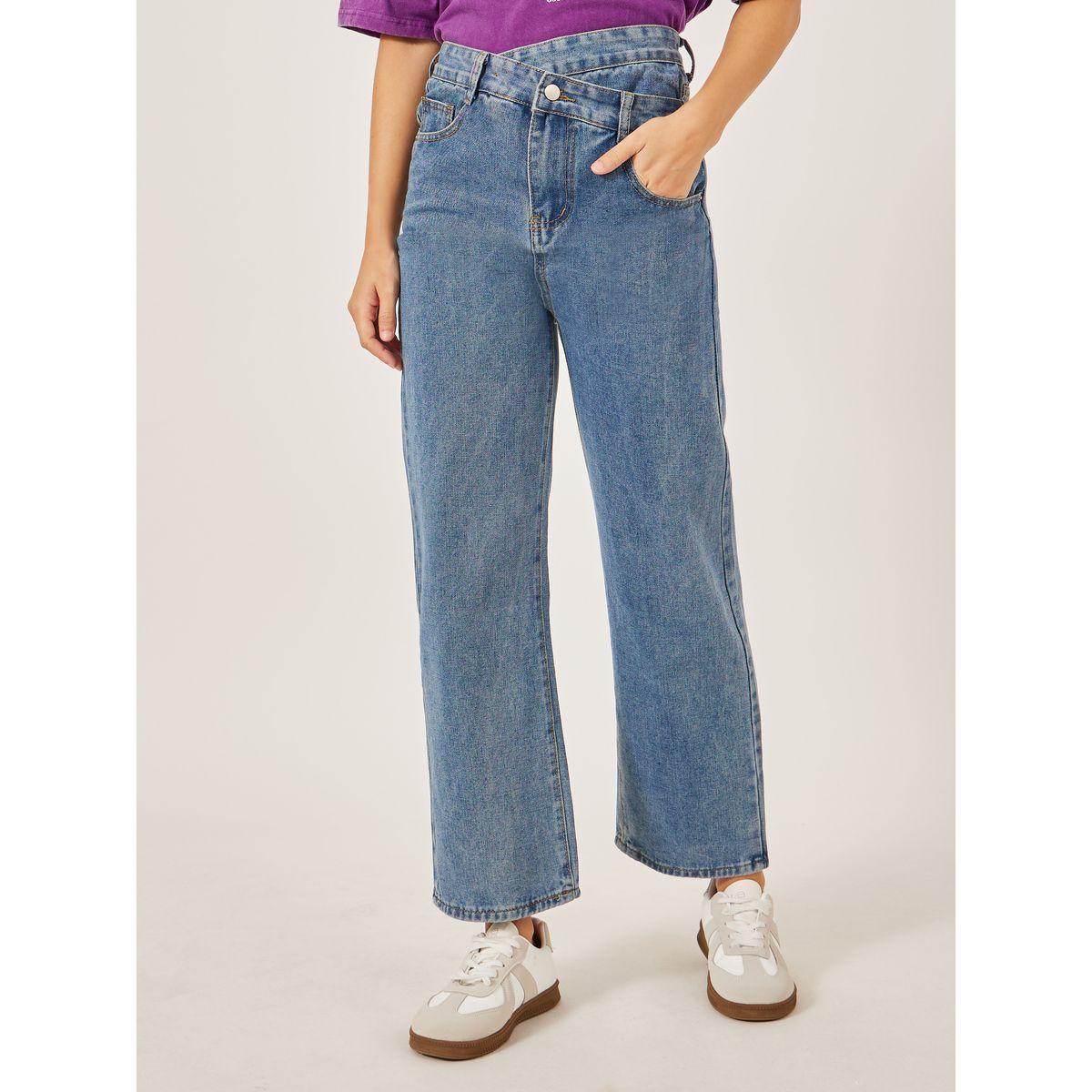 Styli Wide Leg Faded Jeans with Asymmetric Waistband-women-clothing-bottoms-jeans-image-2