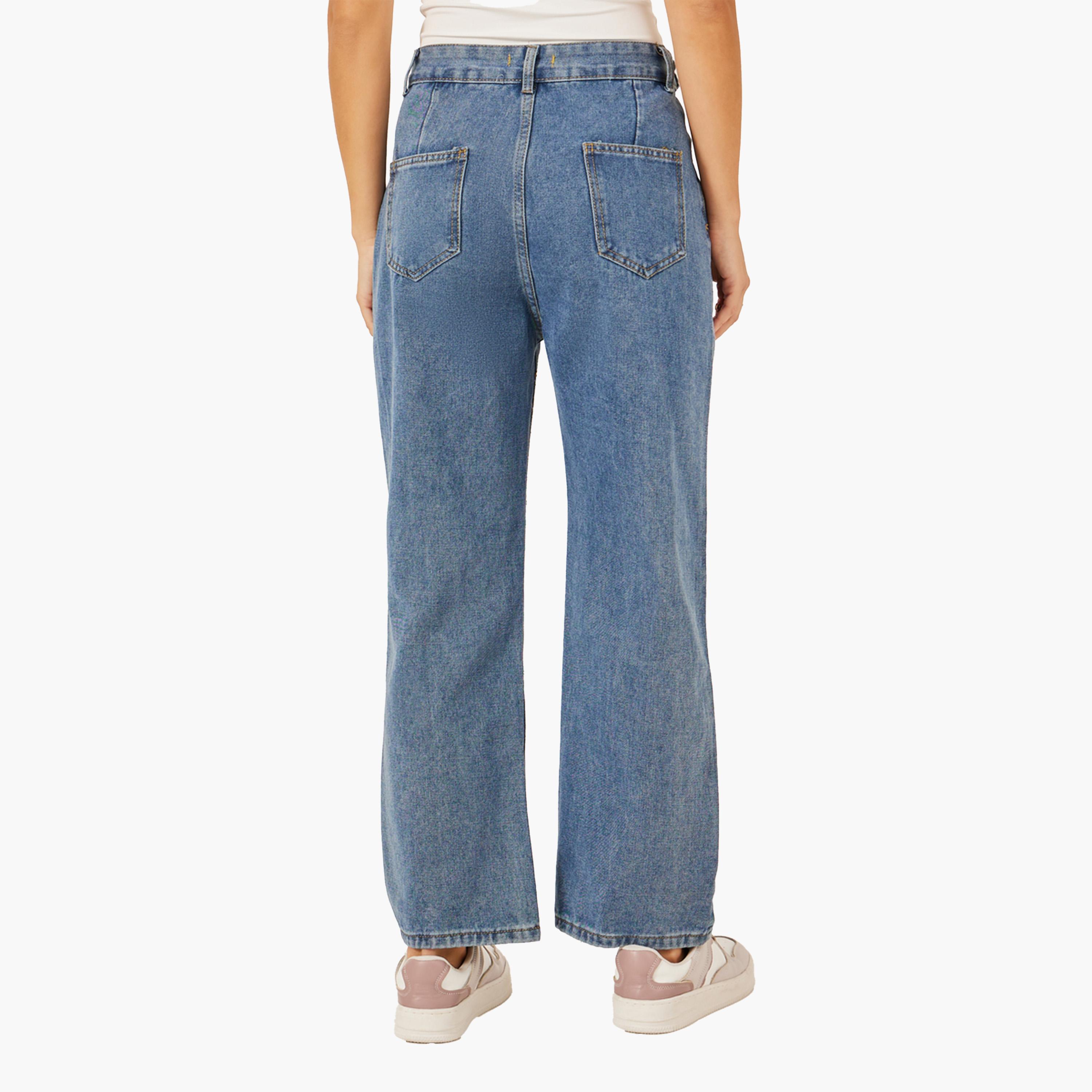 ستايلي - بنطال جينز باهت واسع الساق بخصر متوسط الارتفاع-women-clothing-bottoms-jeans-image-4