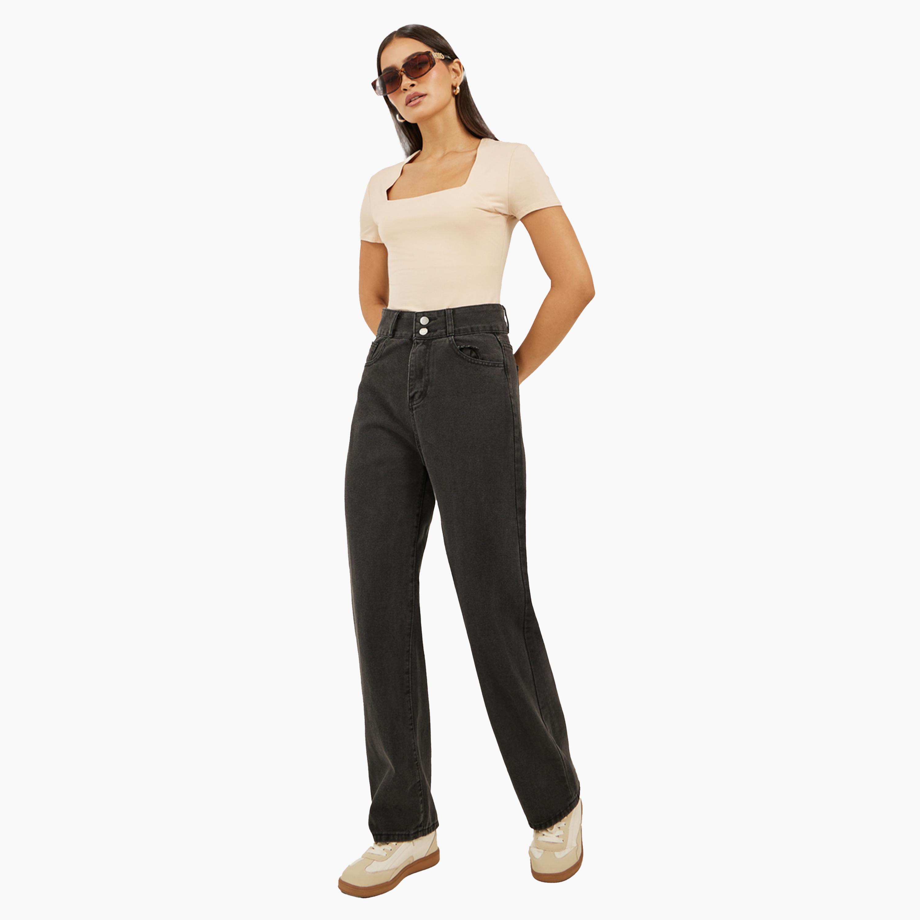 Styli Mid Rise Plain Wide Leg Jeans-women-clothing-bottoms-jeans-image-2