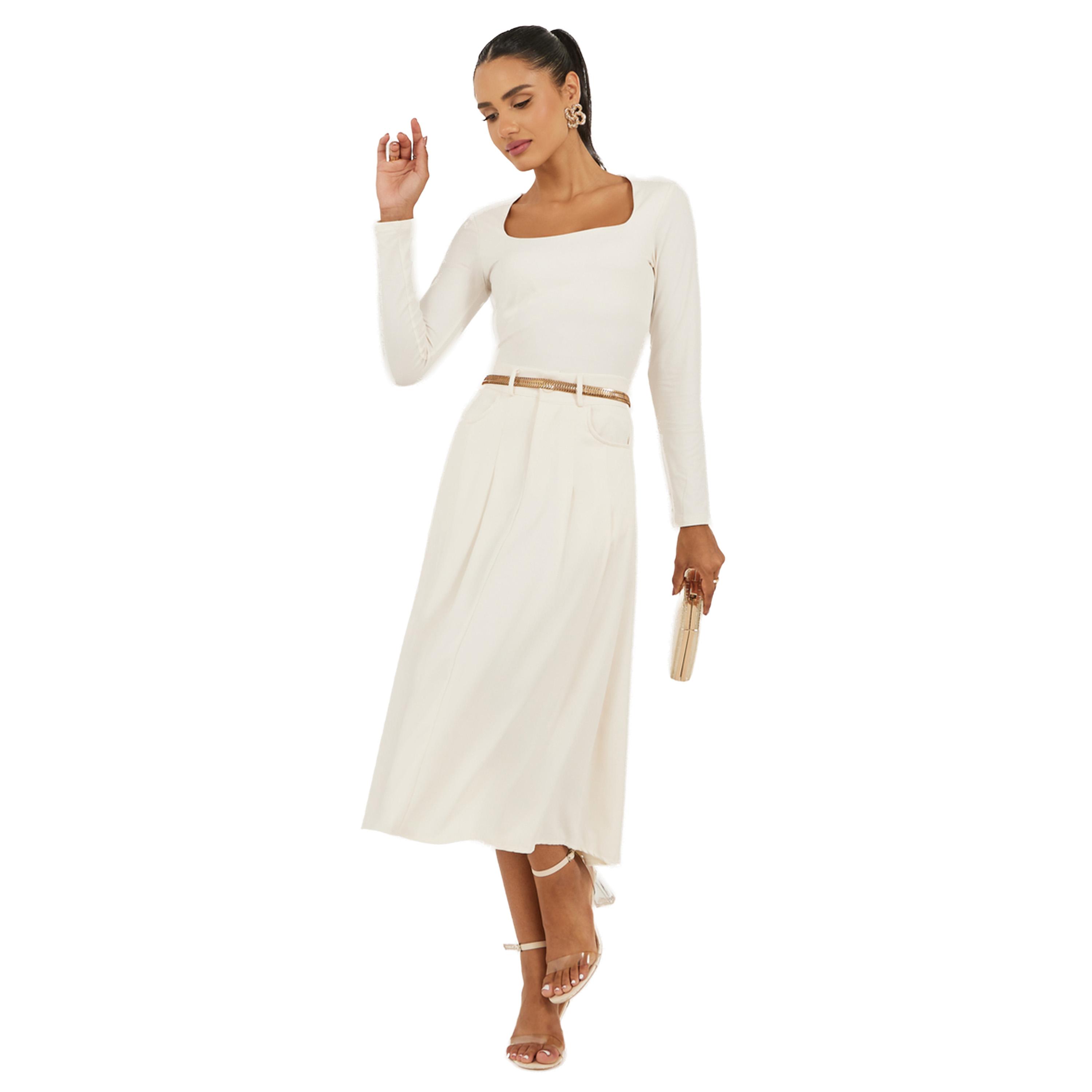 ستايلي - تنورة مطوية متوسطة الارتفاع على شكل حرف A-women-clothing-bottoms-skirts-image-1