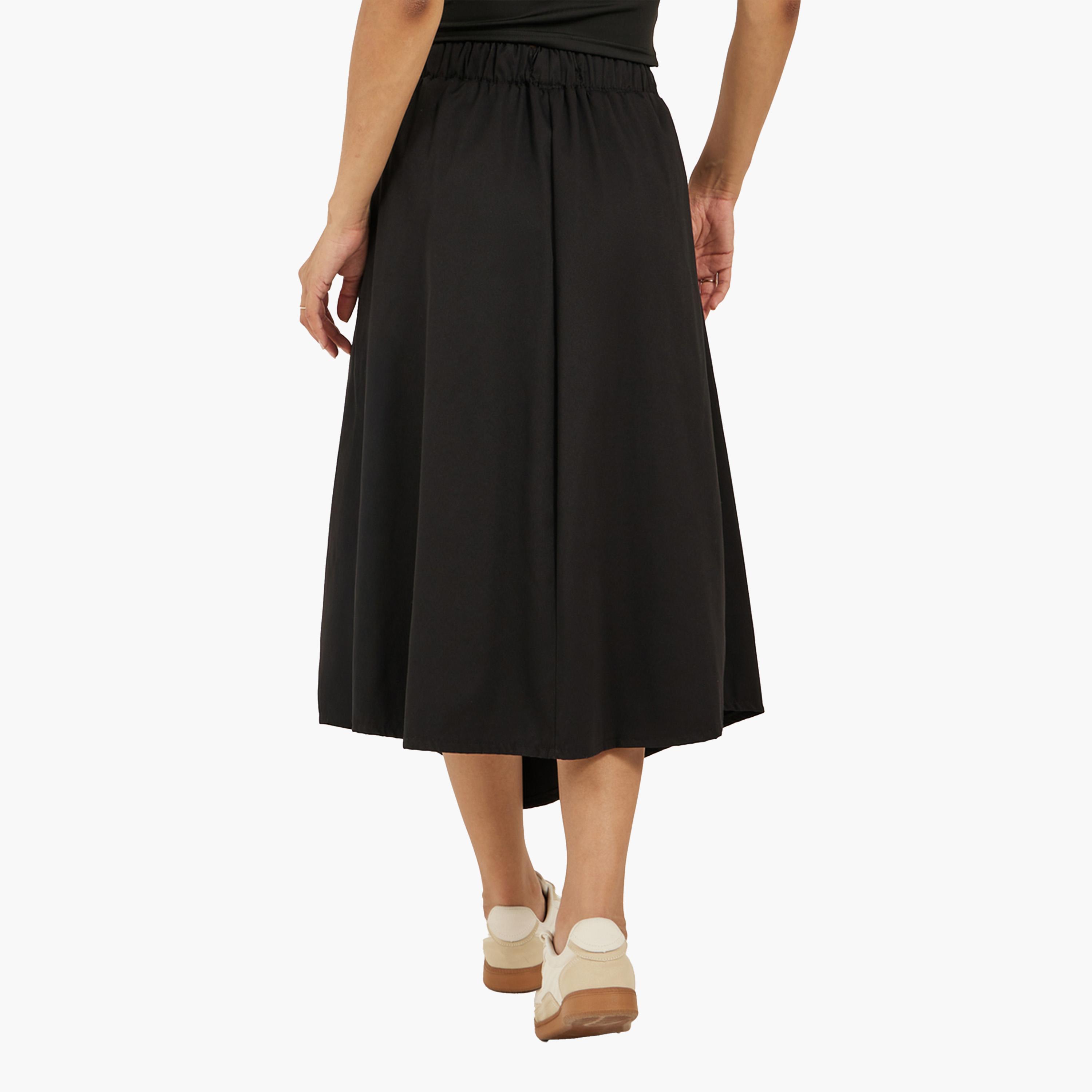 Styli Solid Drawstring Waist A-Line Midi Skirt with Pockets-women-clothing-bottoms-skirts-image-4