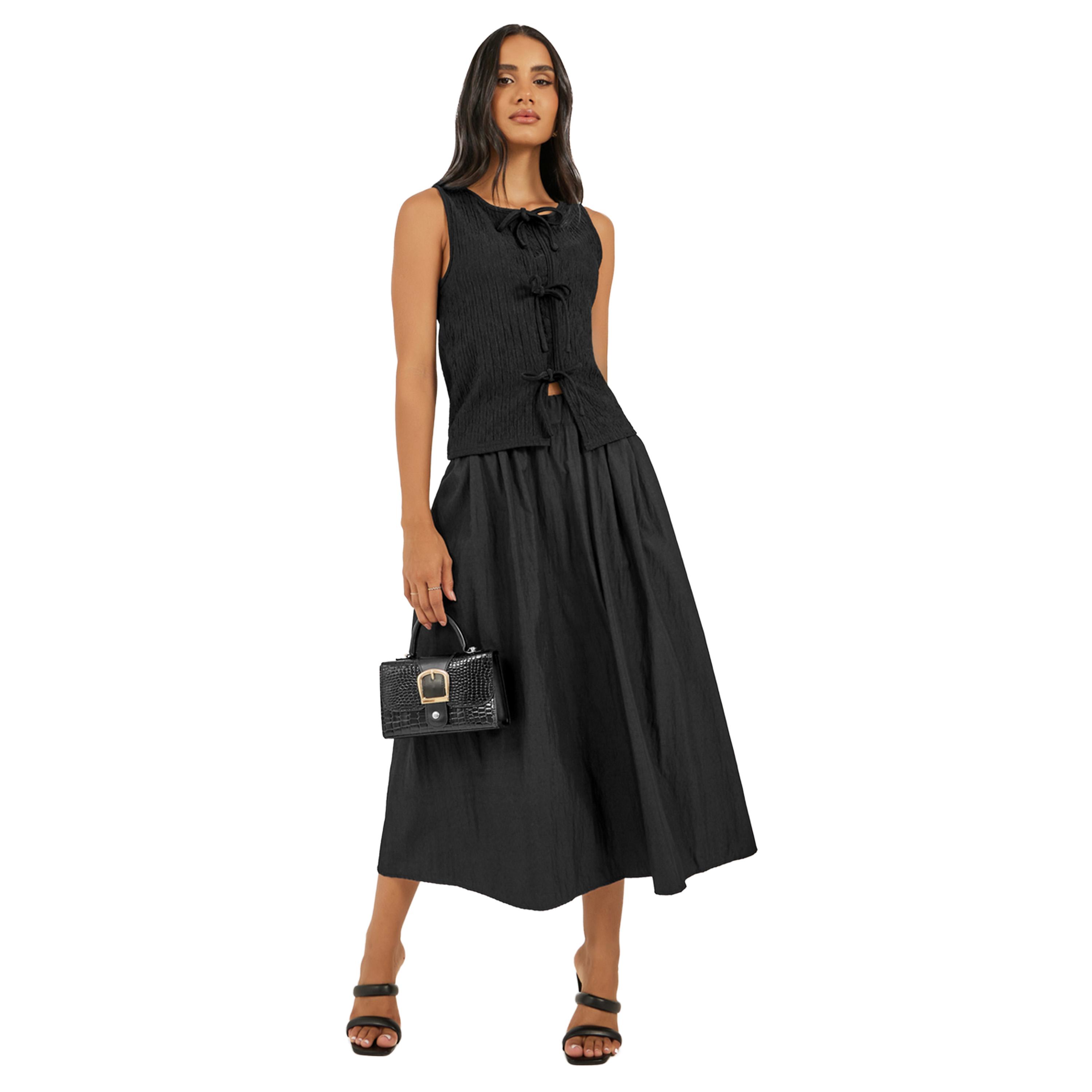 Styli Pleated A-Line Midi Skirt with Elasticated Waistband-women-clothing-bottoms-skirts-image-1