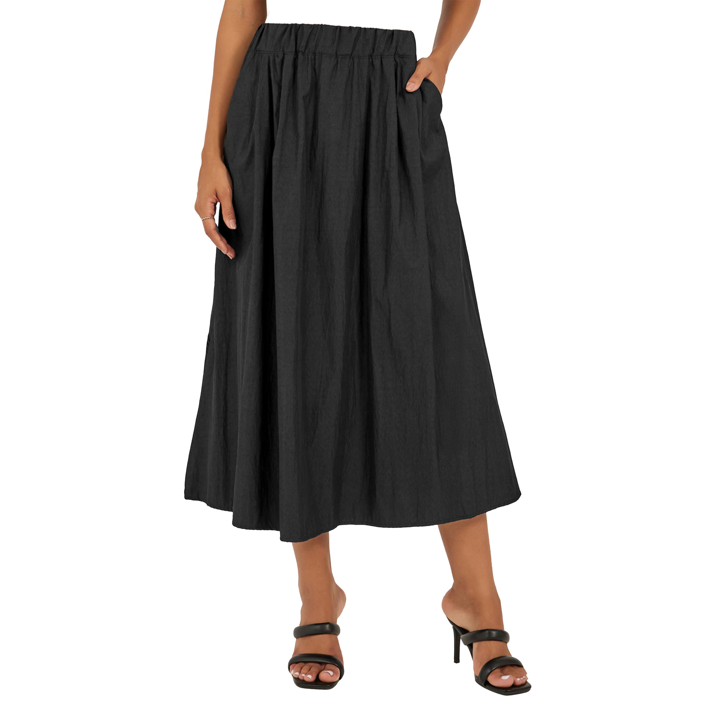 ستايلي - تنورة ميدي مطوية على شكل حرف A مع حزام خصر مطاطي-women-clothing-bottoms-skirts-image-2