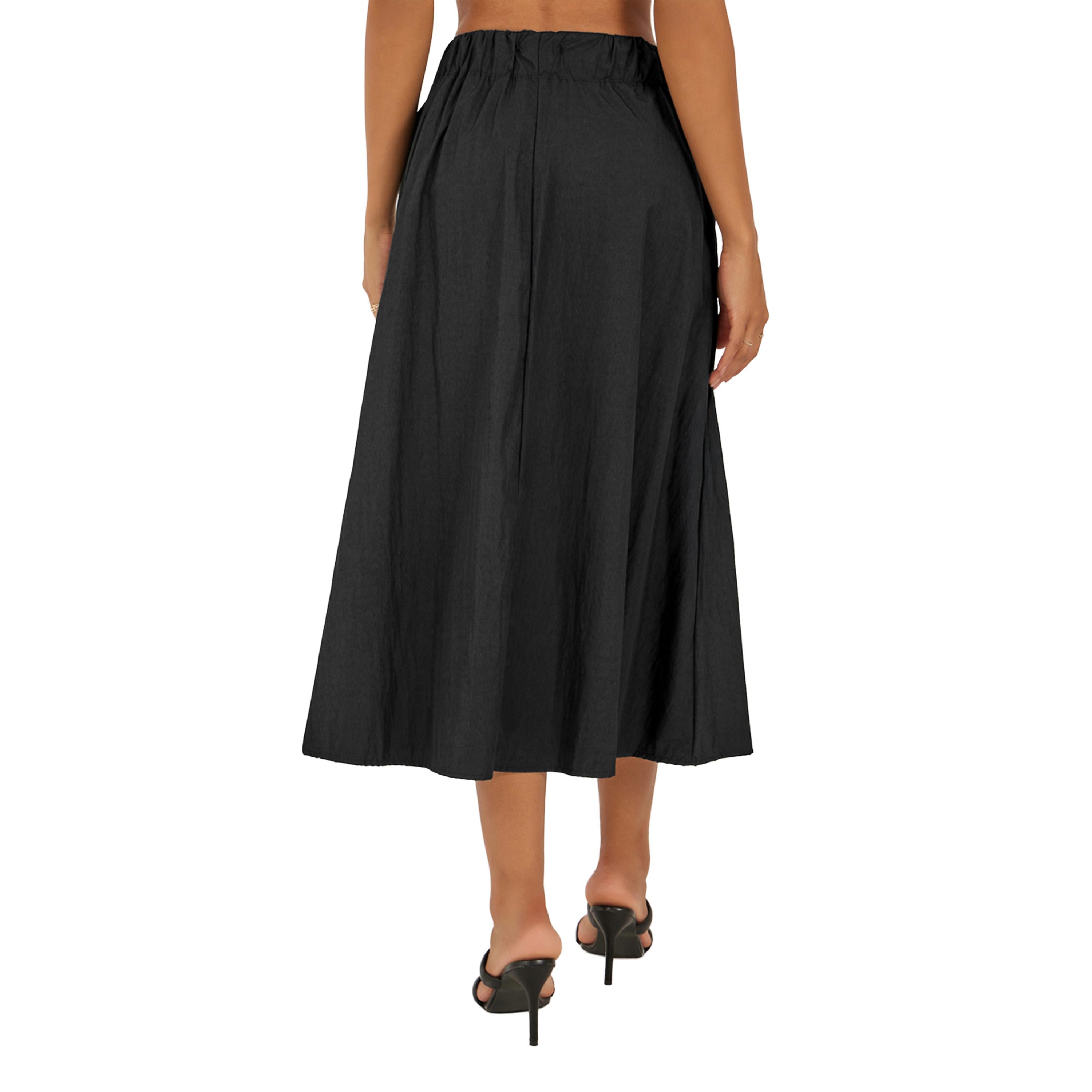 ستايلي - تنورة ميدي مطوية على شكل حرف A مع حزام خصر مطاطي-women-clothing-bottoms-skirts-image-4