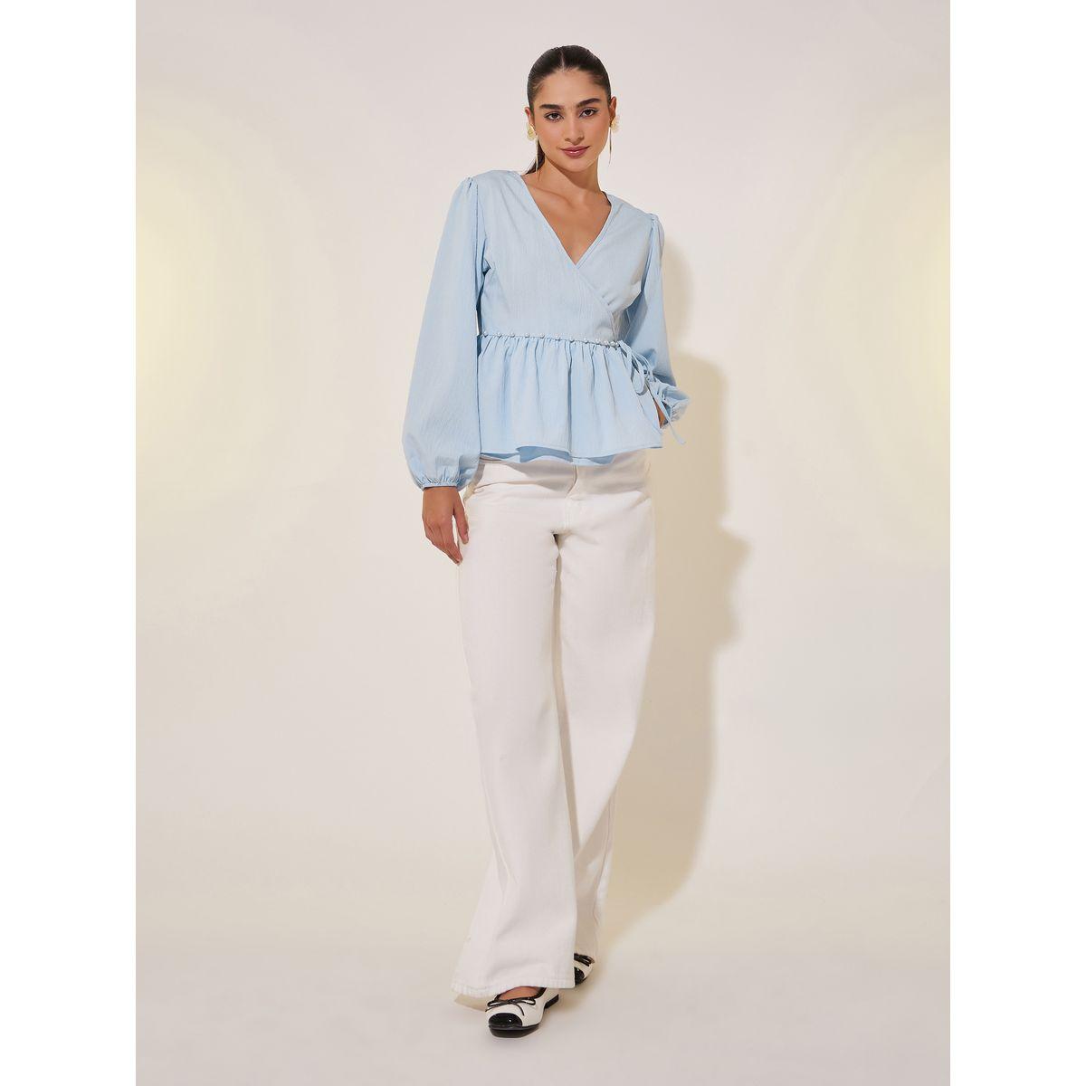 بلوزة سادة بنمط لف وأكمام طويلة-women-clothing-shirtsandblouses-blouses-image-2