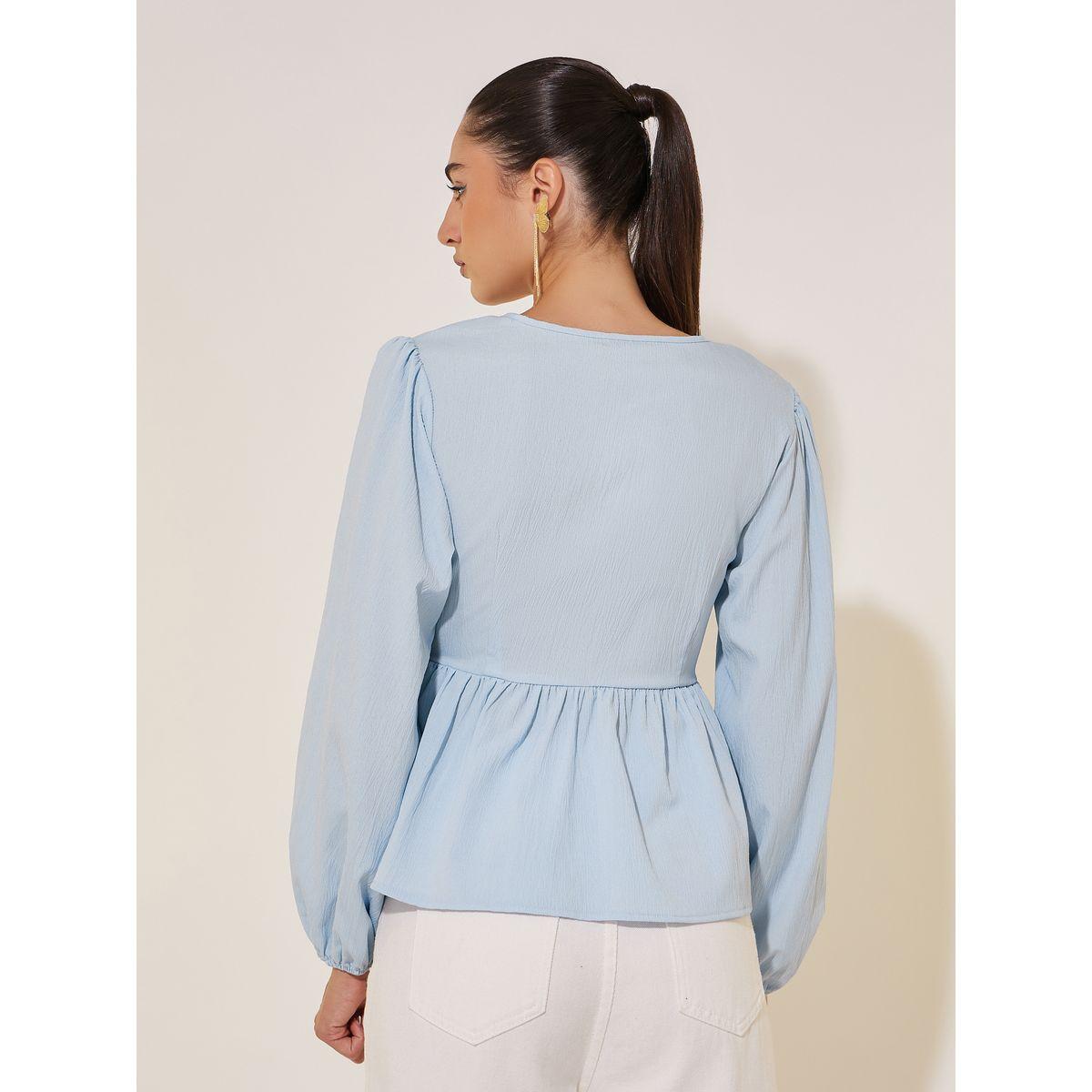بلوزة سادة بنمط لف وأكمام طويلة-women-clothing-shirtsandblouses-blouses-image-4