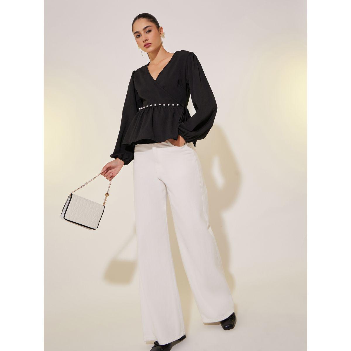 Styli Solid Long Sleeve Pearl Detail Wrap top-women-clothing-shirtsandblouses-blouses-image-2