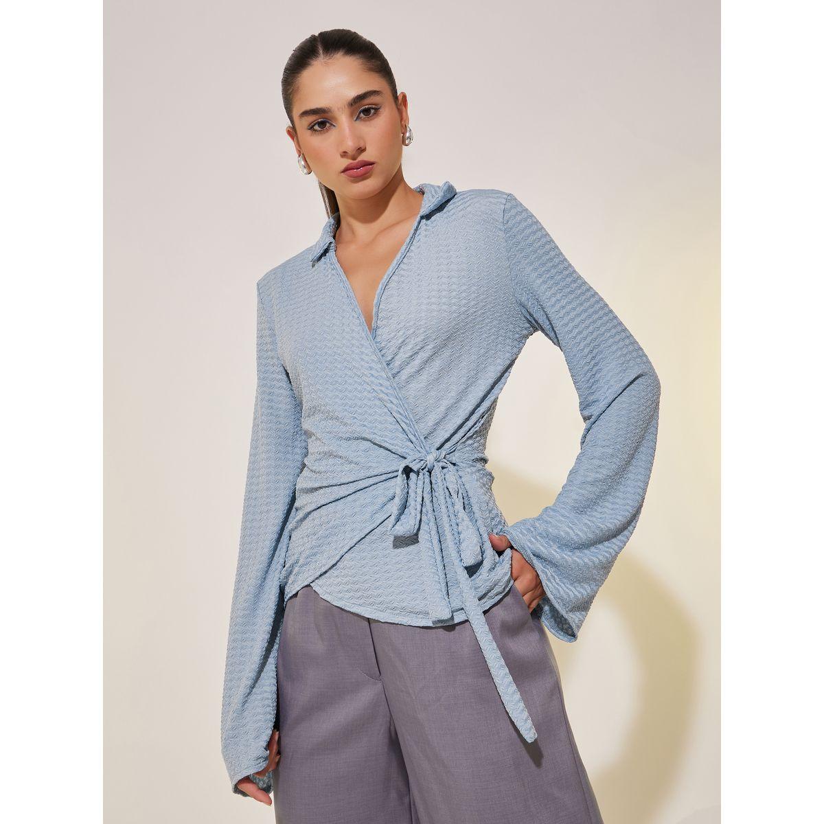 Styli Texture Long Sleeve Wrap Top-women-clothing-shirtsandblouses-blouses-image-1
