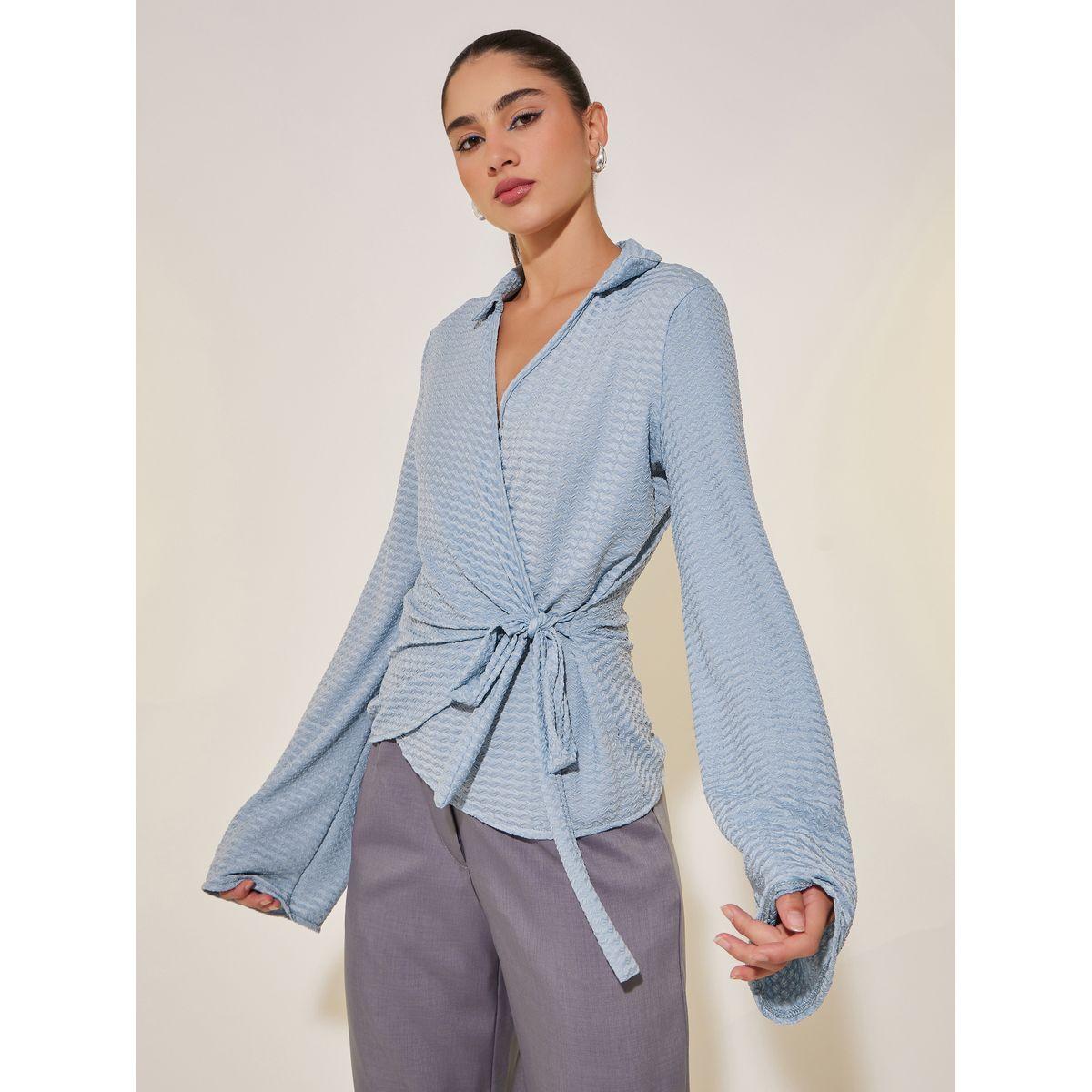 Styli Texture Long Sleeve Wrap Top-women-clothing-shirtsandblouses-blouses-image-3