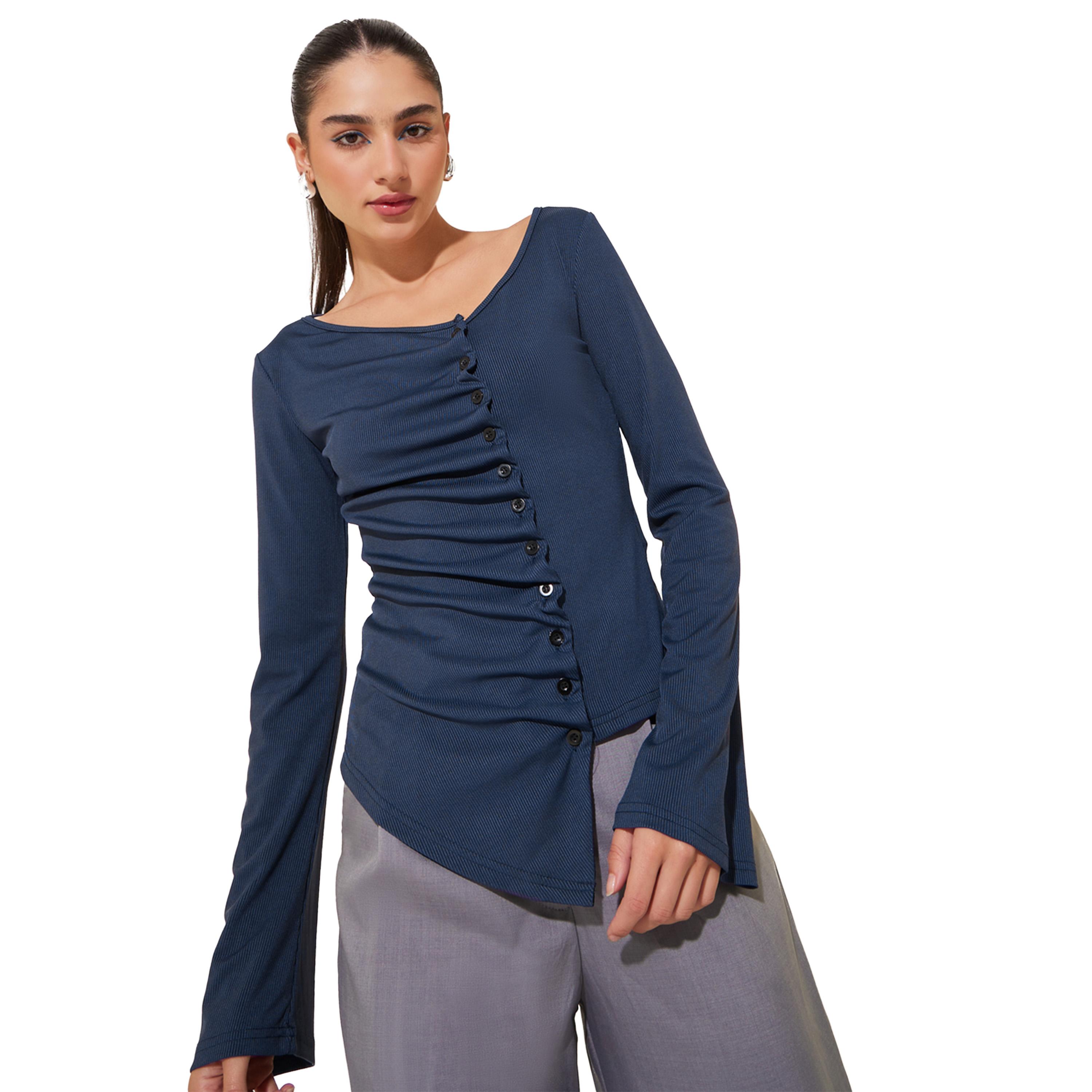 Take Two Texture Long Sleeve Top with Button Detailing-women-clothing-shirtsandblouses-blouses-image-1