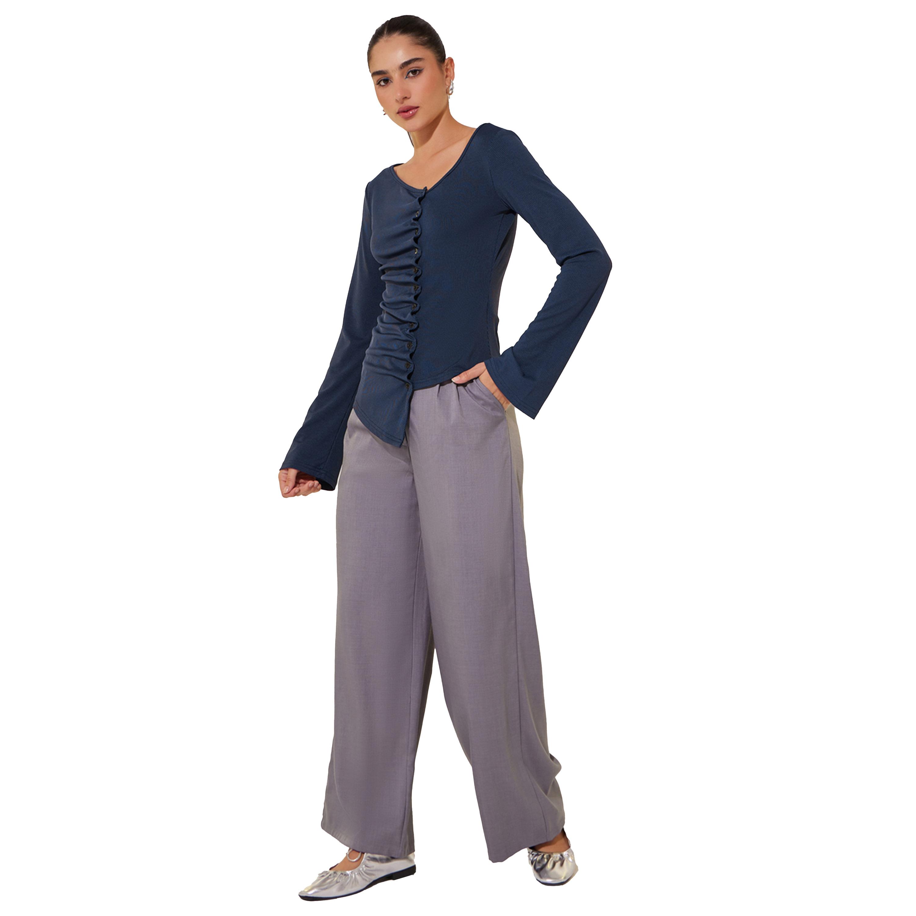 Take Two Texture Long Sleeve Top with Button Detailing-women-clothing-shirtsandblouses-blouses-image-2