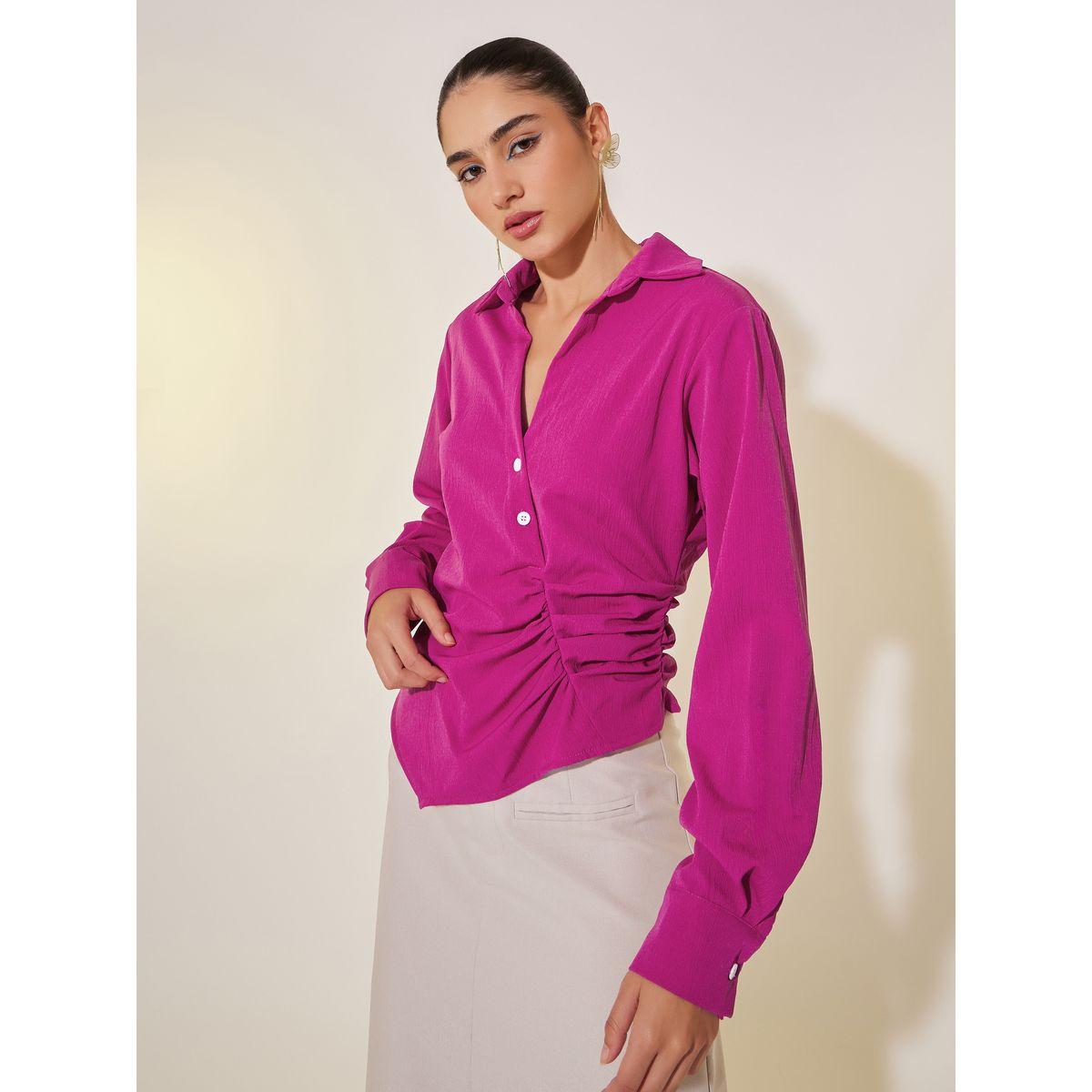 بلوزة سادة بنمط لف وأكمام طويلة-women-clothing-shirtsandblouses-blouses-image-1