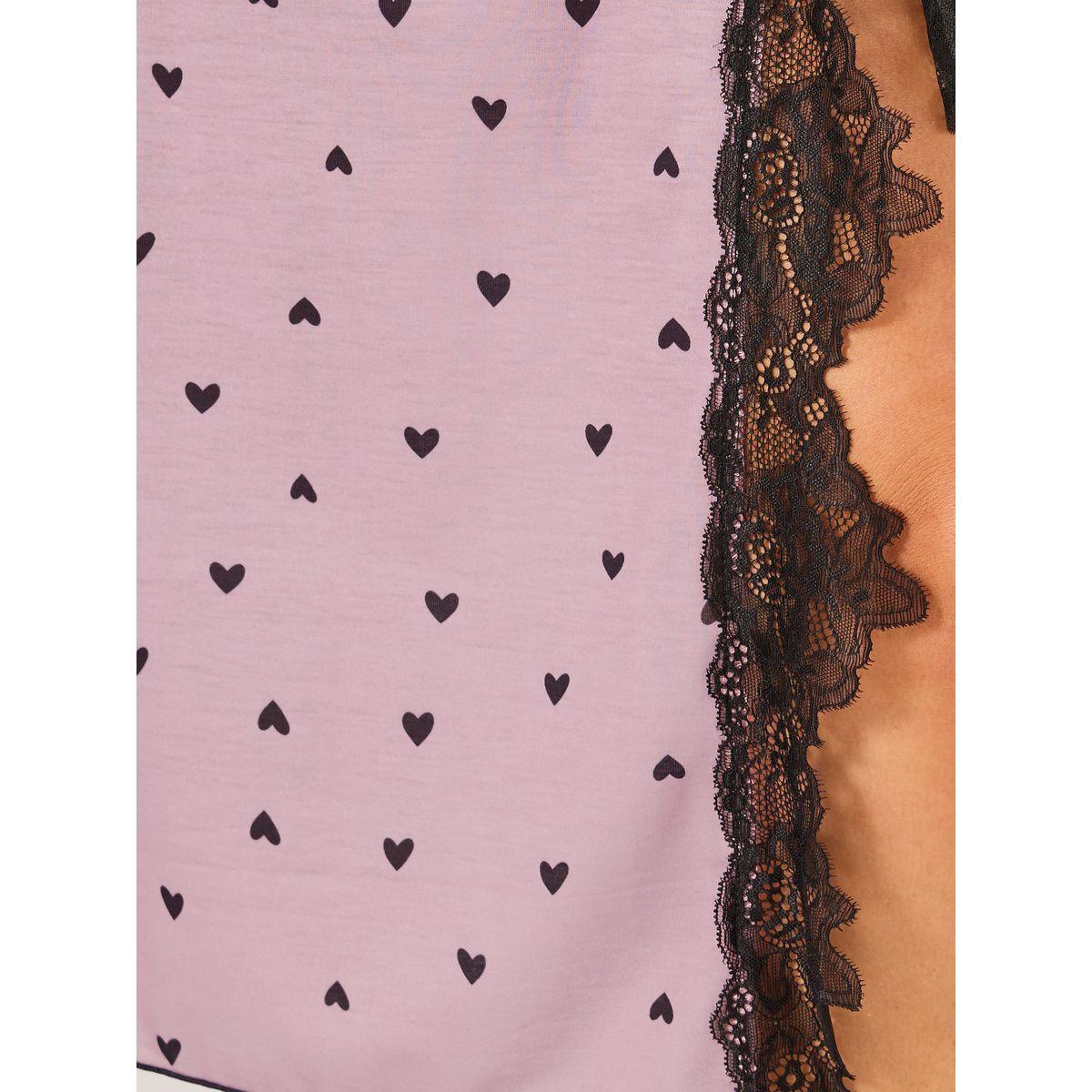 قميص نوم بطبعة قلوب وتفاصيل دانتيل مع شق-women-clothing-nightwear-nighties-image-3