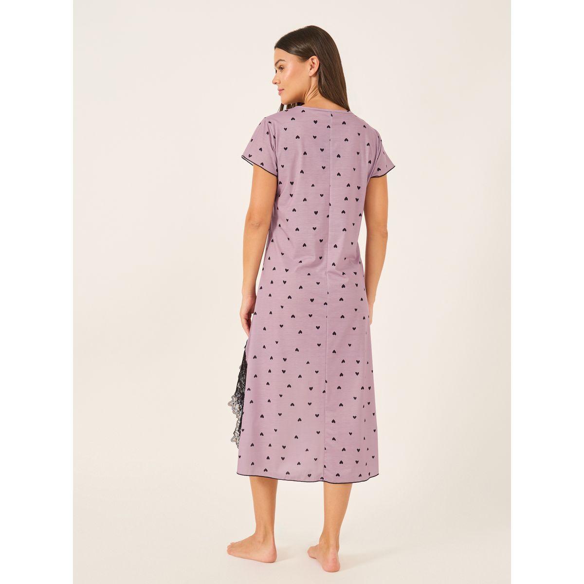 قميص نوم بطبعة قلوب وتفاصيل دانتيل مع شق-women-clothing-nightwear-nighties-image-4