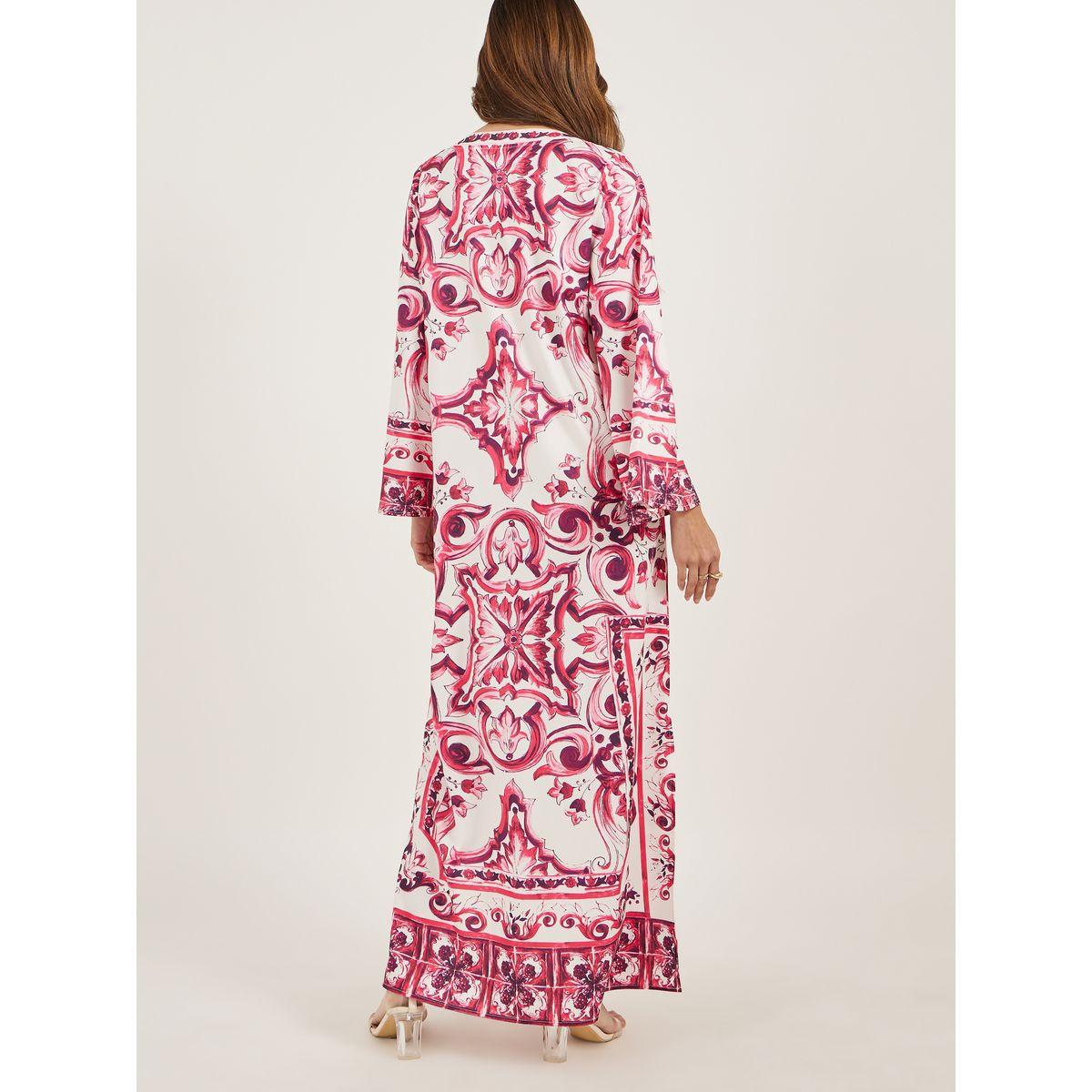 Amirah X Styli All-Over Printed Notch Neck Jalabiya-women-arabicclothing-jalabiyas-image-5
