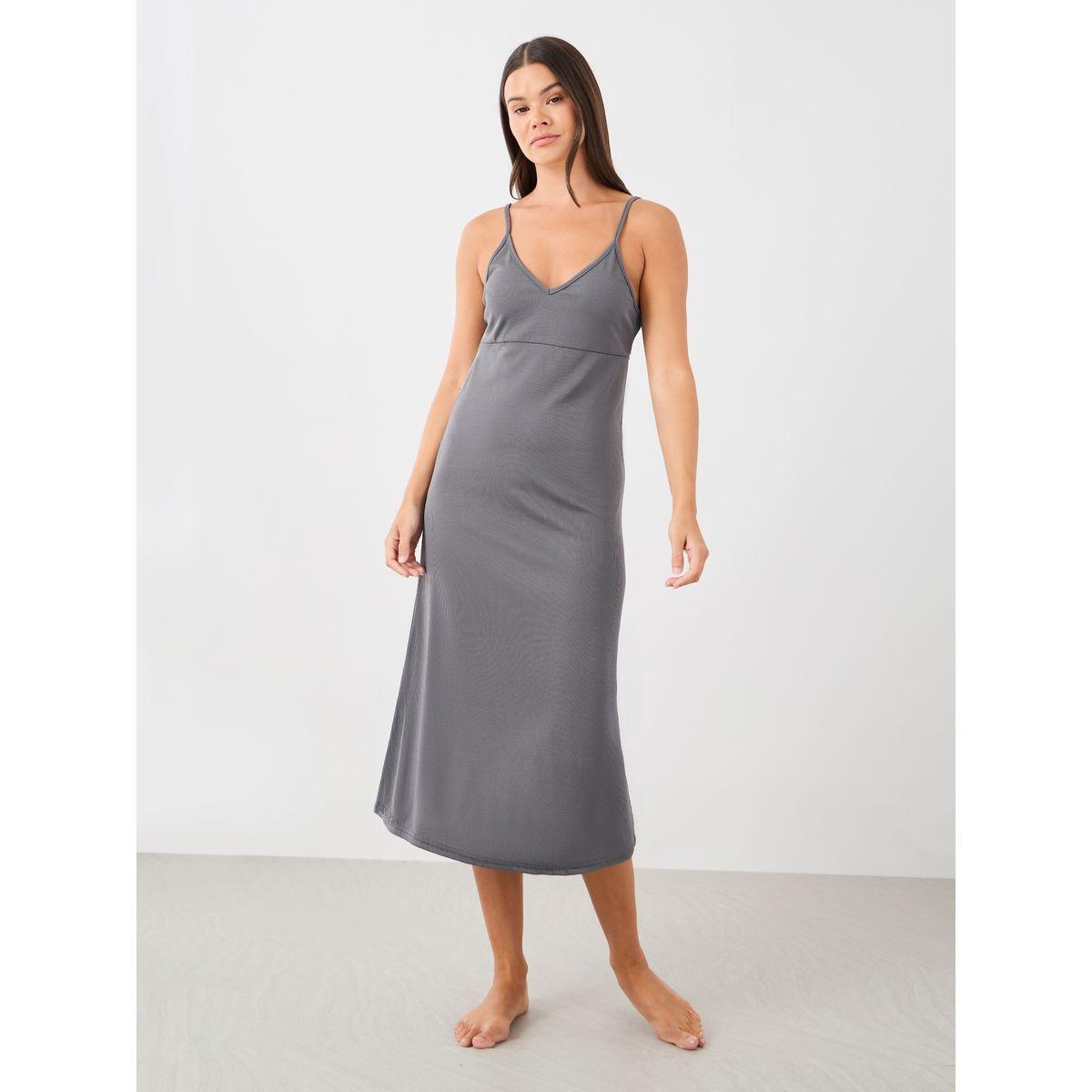 Styli Ribbed Lace Detail Low Back Slip Dress-women-clothing-nightwear-nighties-image-1