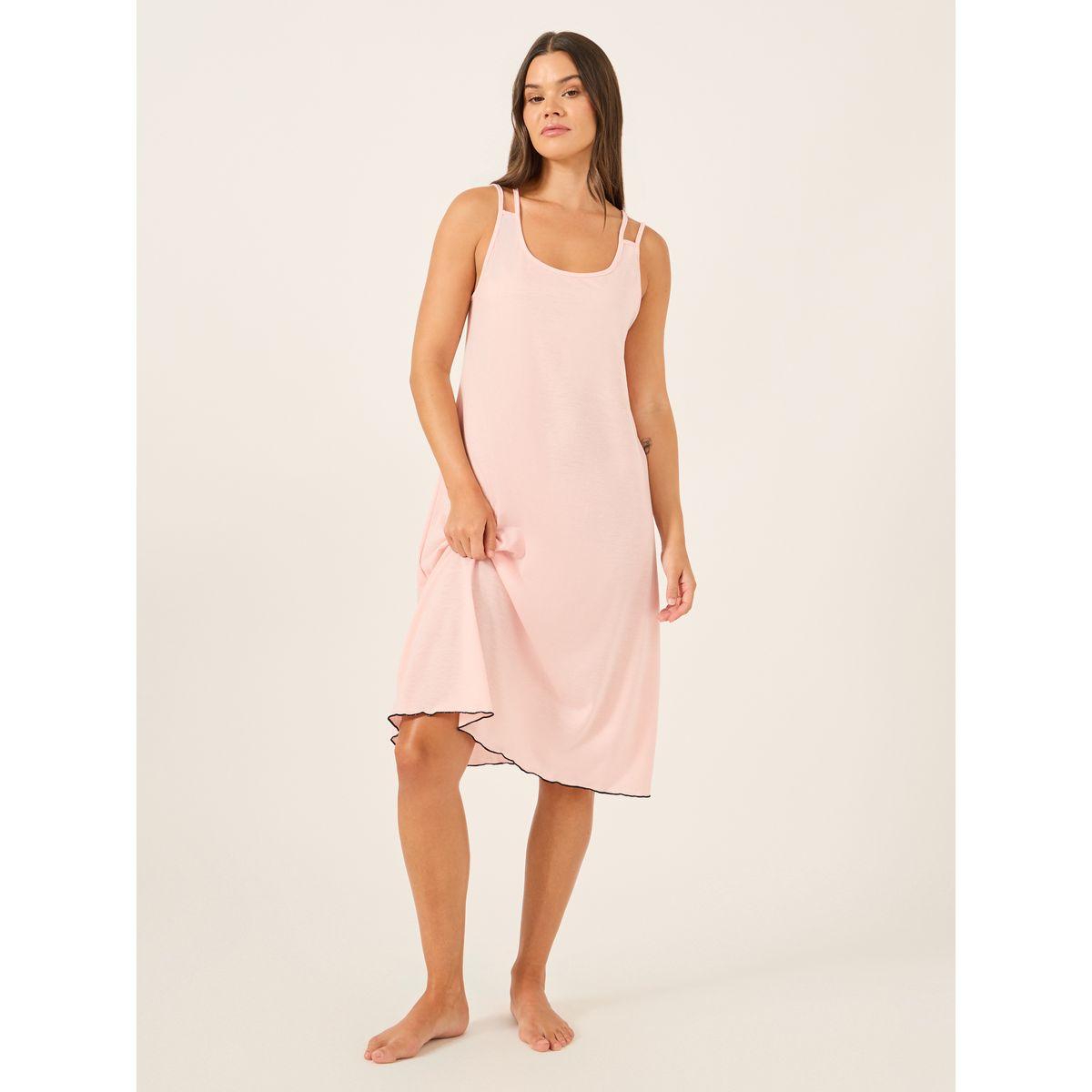 Styli Contrast Lettuce-Edge Hem Cross Back Strap Slip Dress-women-clothing-nightwear-nighties-image-1