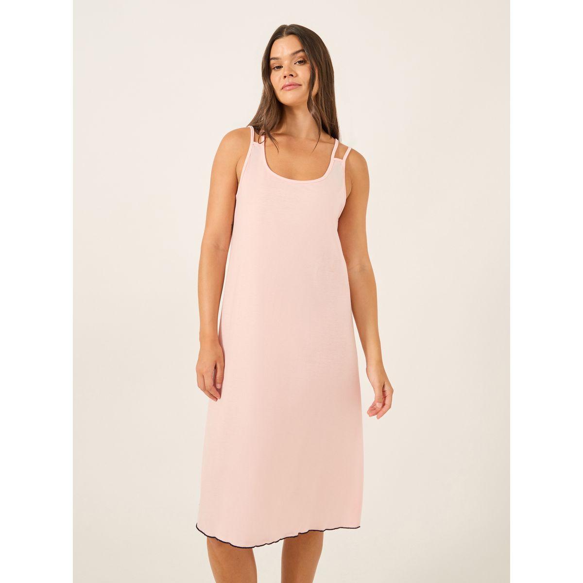 Styli Contrast Lettuce-Edge Hem Cross Back Strap Slip Dress-women-clothing-nightwear-nighties-image-2