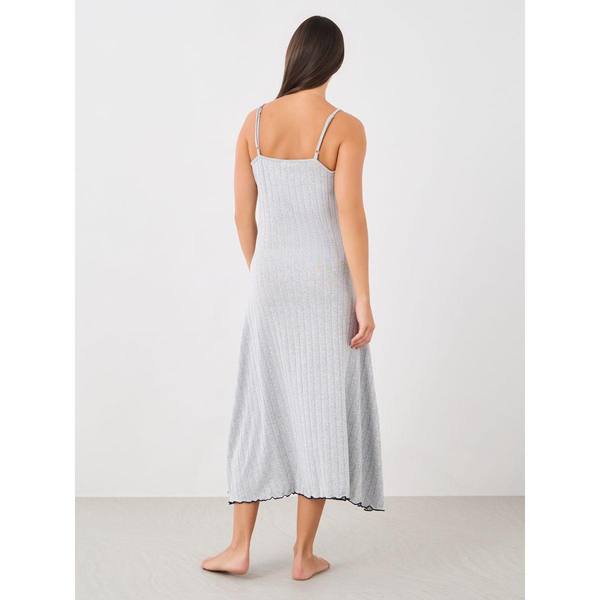 Styli Ribbed Contrast Lettuce Hem Slip Dress with Bow Detail-women-clothing-nightwear-nighties-image-4