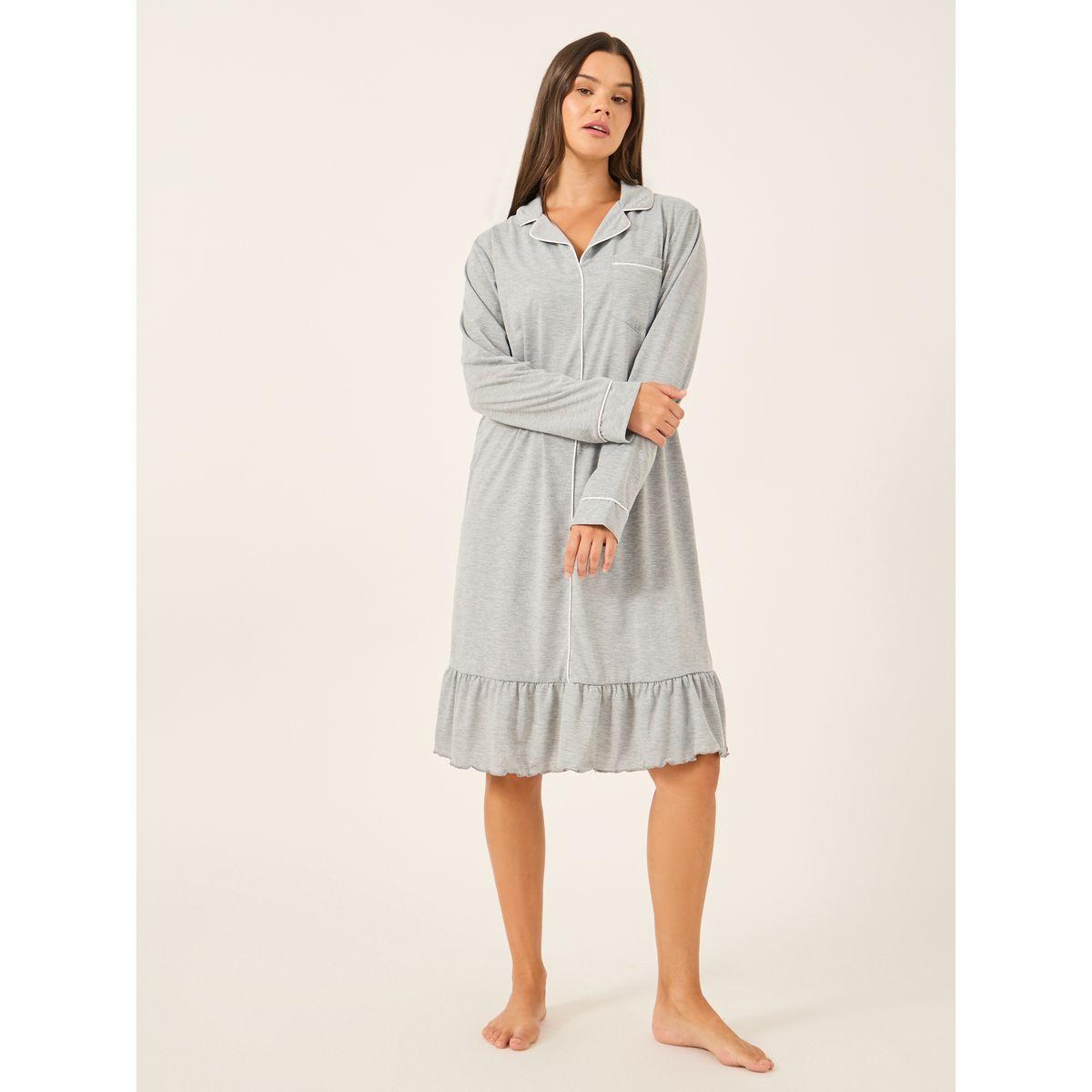 قميص نوم بتداخلات محزوزة وحافة بتفاصيل كشكش-women-clothing-nightwear-nighties-image-1