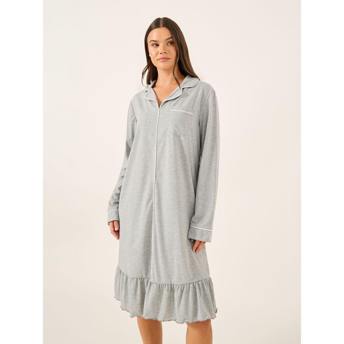 قميص نوم بتداخلات محزوزة وحافة بتفاصيل كشكش-women-clothing-nightwear-nighties-image-2