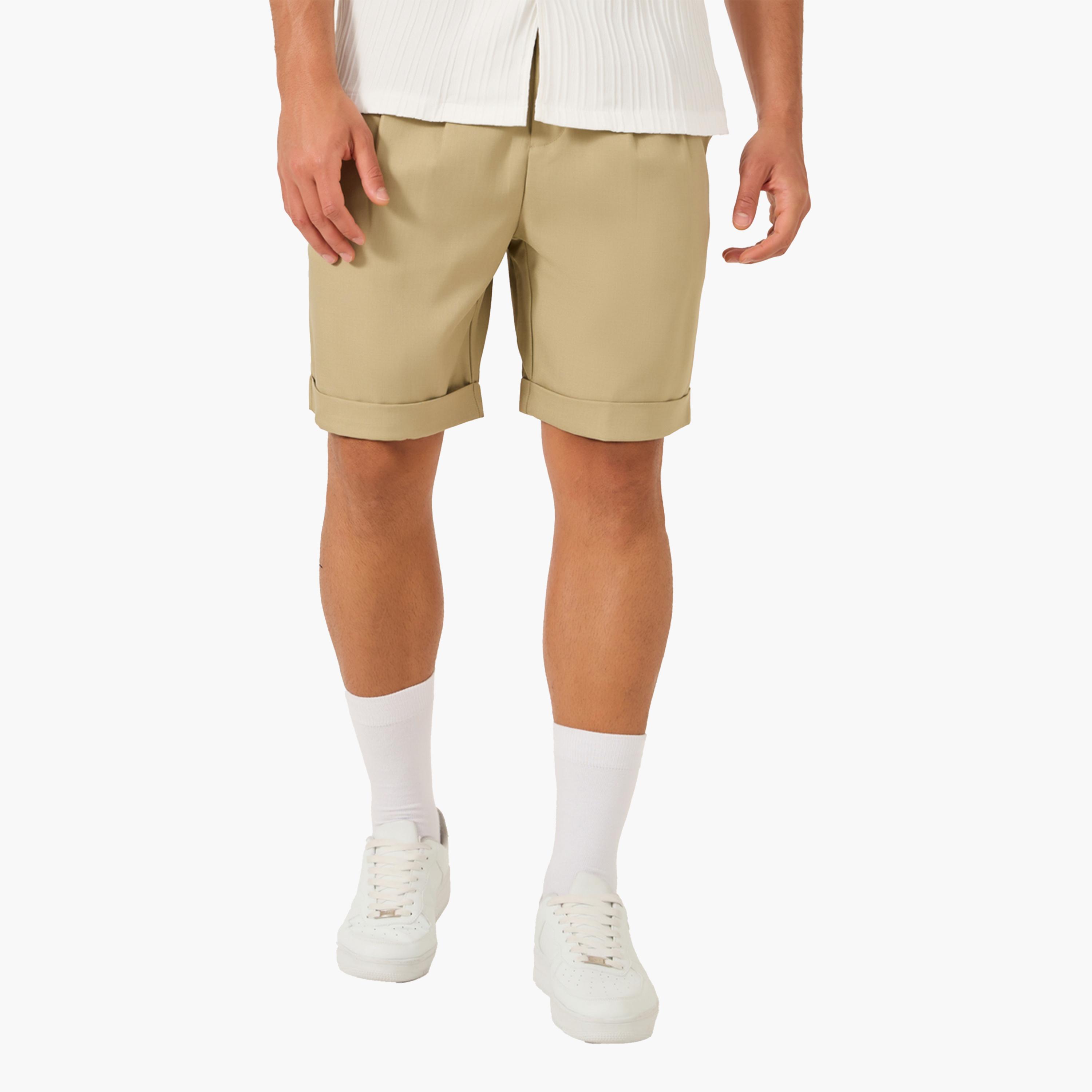 Take Two Solid Pleated Roll Up Hem Shorts-men-clothing-bottoms-shorts-image-1