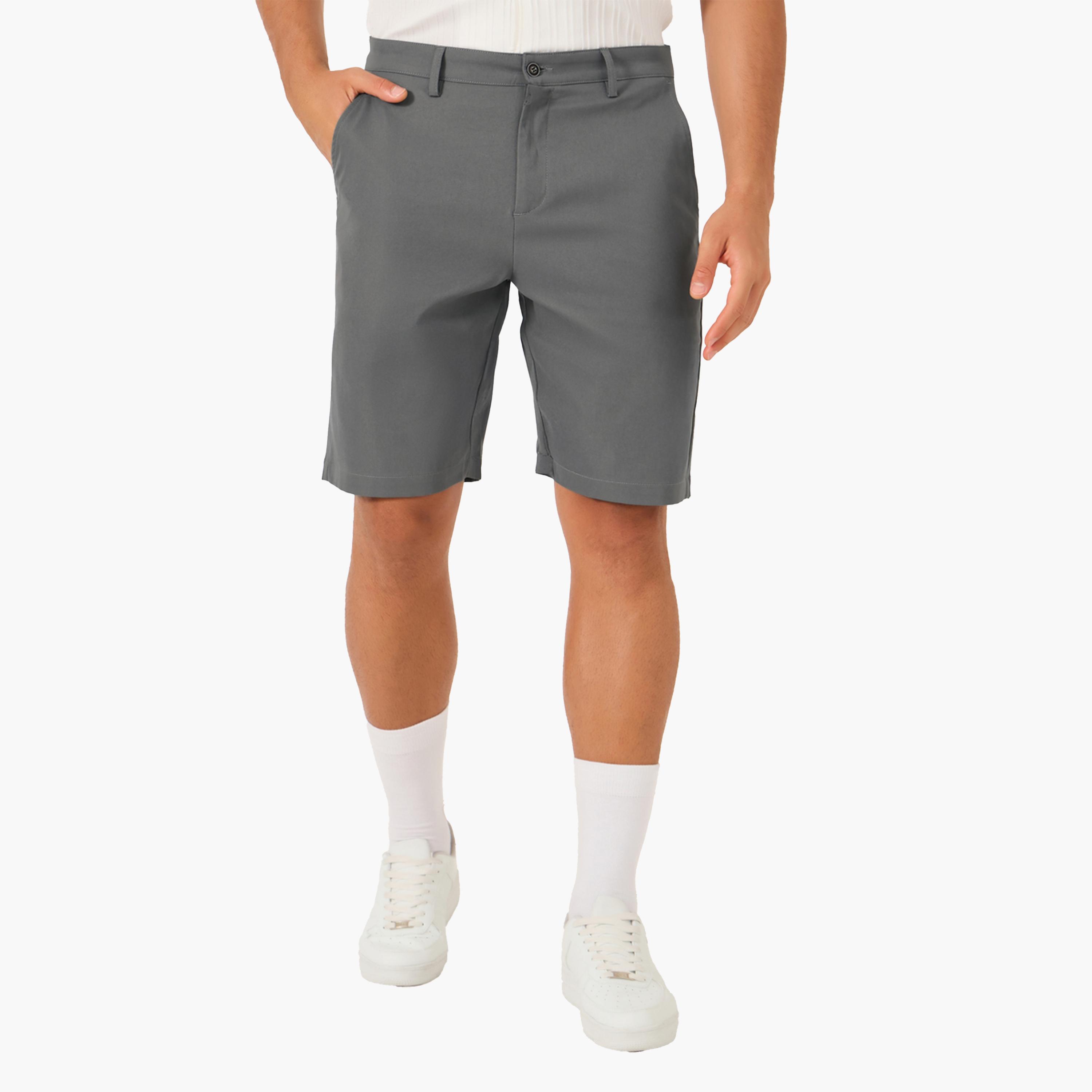 شورت برمودا سادة مع فتحات حزام-men-clothing-bottoms-shorts-image-1