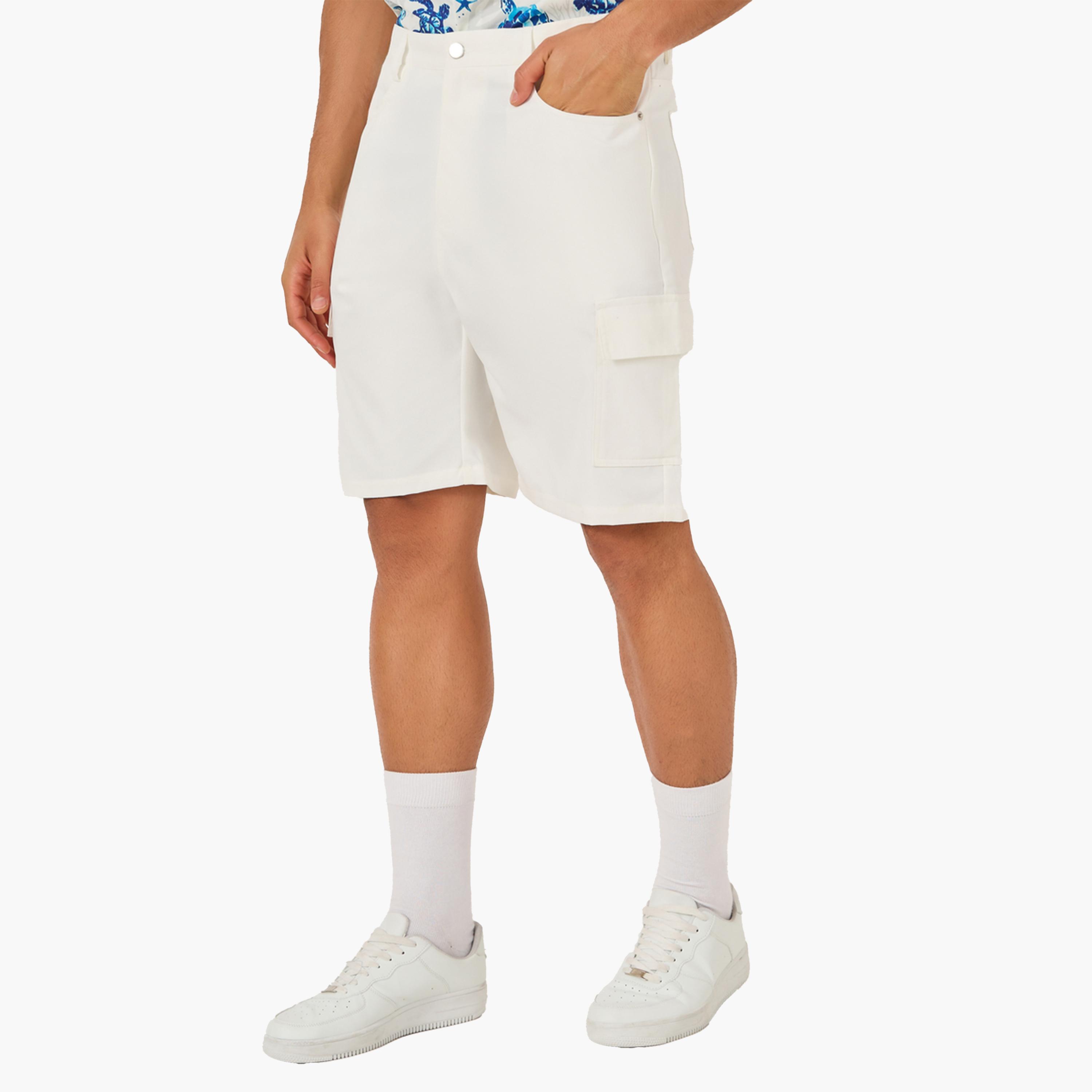 Styli Plain Flap Pocket Shorts with Belt Loops-men-clothing-bottoms-shorts-image-1