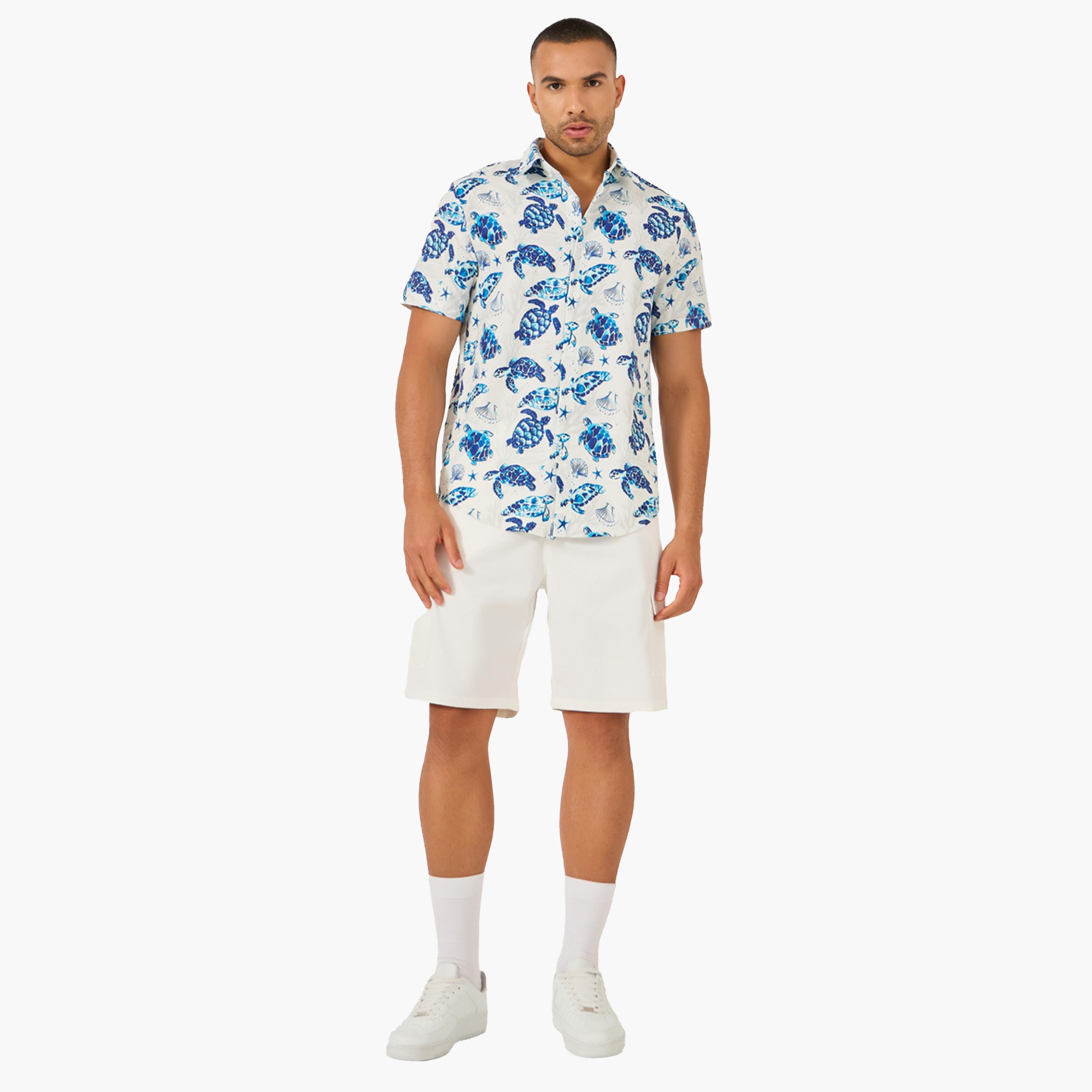 Styli Plain Flap Pocket Shorts with Belt Loops-men-clothing-bottoms-shorts-image-2