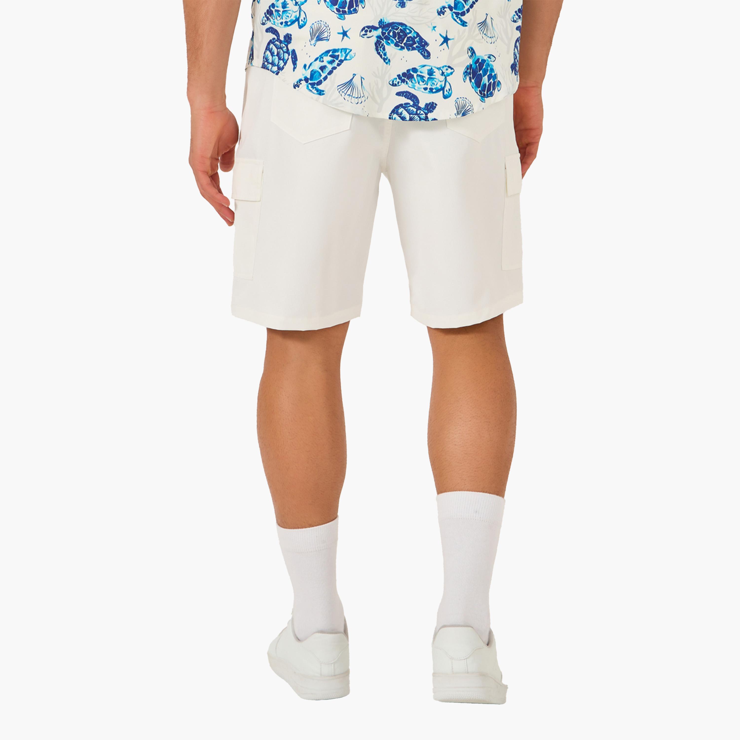 Styli Plain Flap Pocket Shorts with Belt Loops-men-clothing-bottoms-shorts-image-4