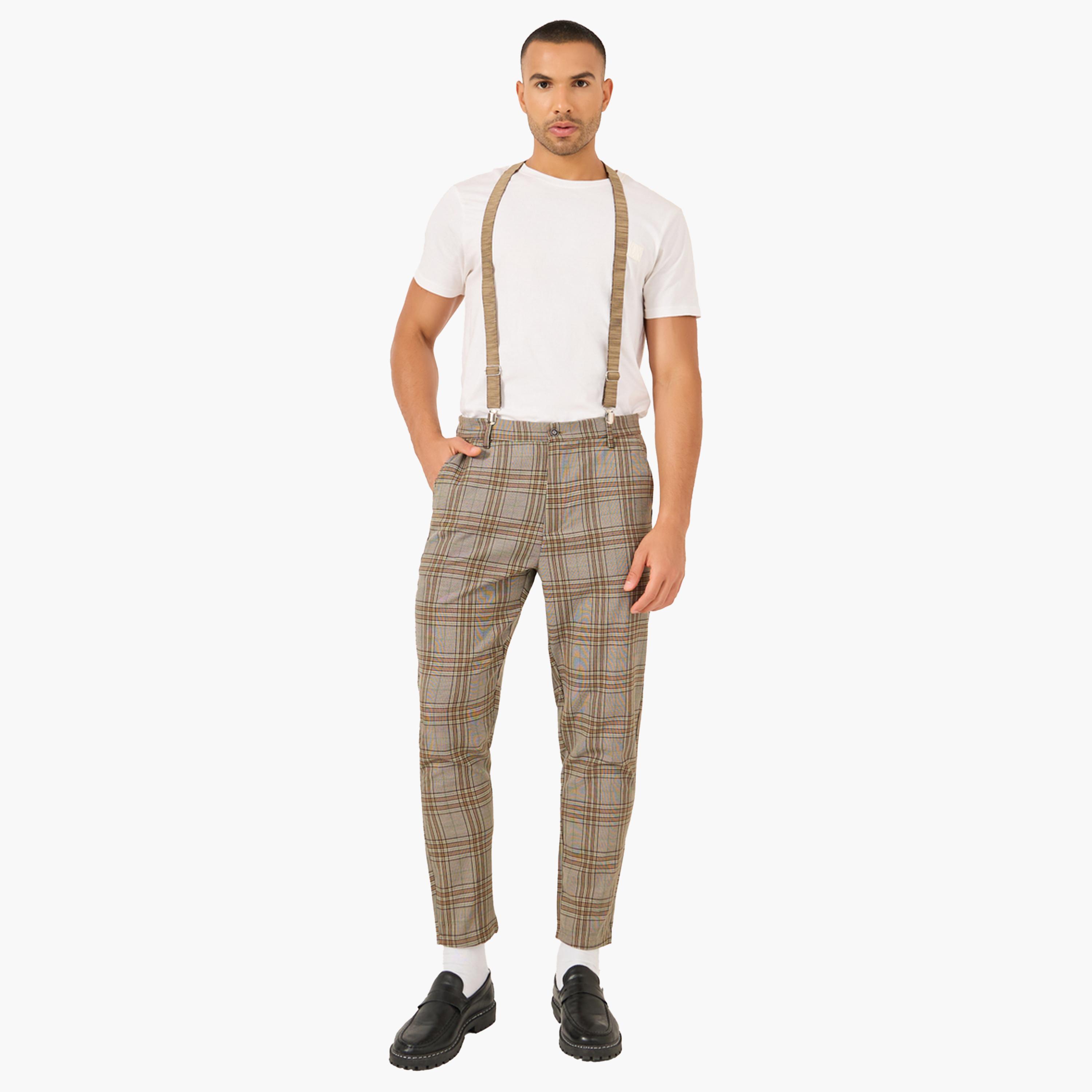 ستايلي - بنطال مربعات بجيوب مائلة وقصّة مريحة مع شيالات-men-clothing-bottoms-trousersandchinos-trousers-image-2