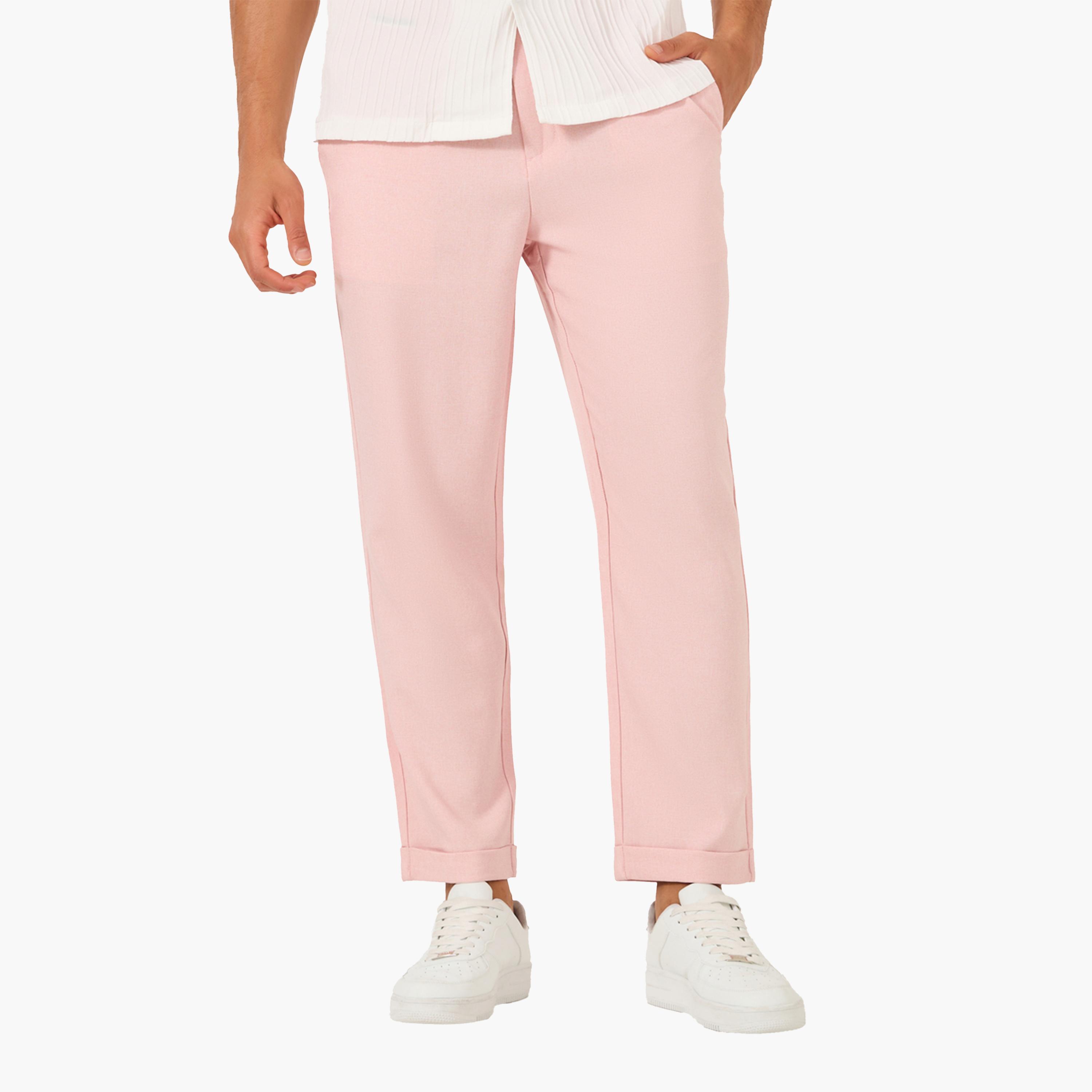 ستايلي - بنطال سادة مريح بقصة مسطحة من الأمام مع جيوب مائلة-men-clothing-bottoms-trousersandchinos-trousers-image-1