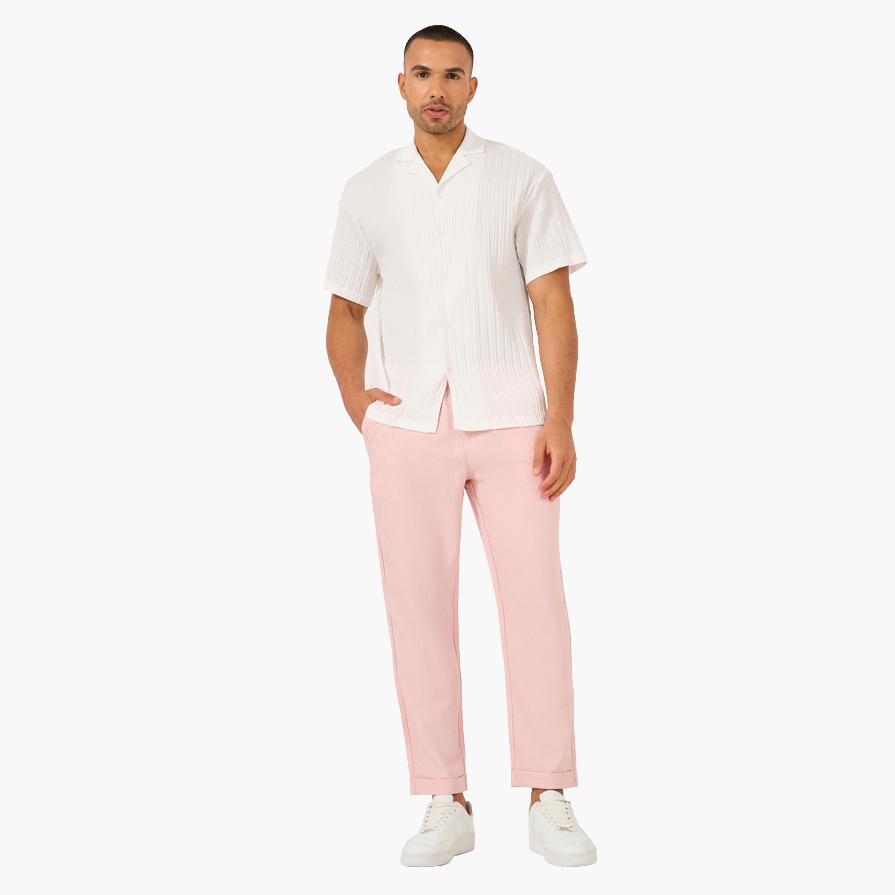 ستايلي - بنطال سادة مريح بقصة مسطحة من الأمام مع جيوب مائلة-men-clothing-bottoms-trousersandchinos-trousers-image-2