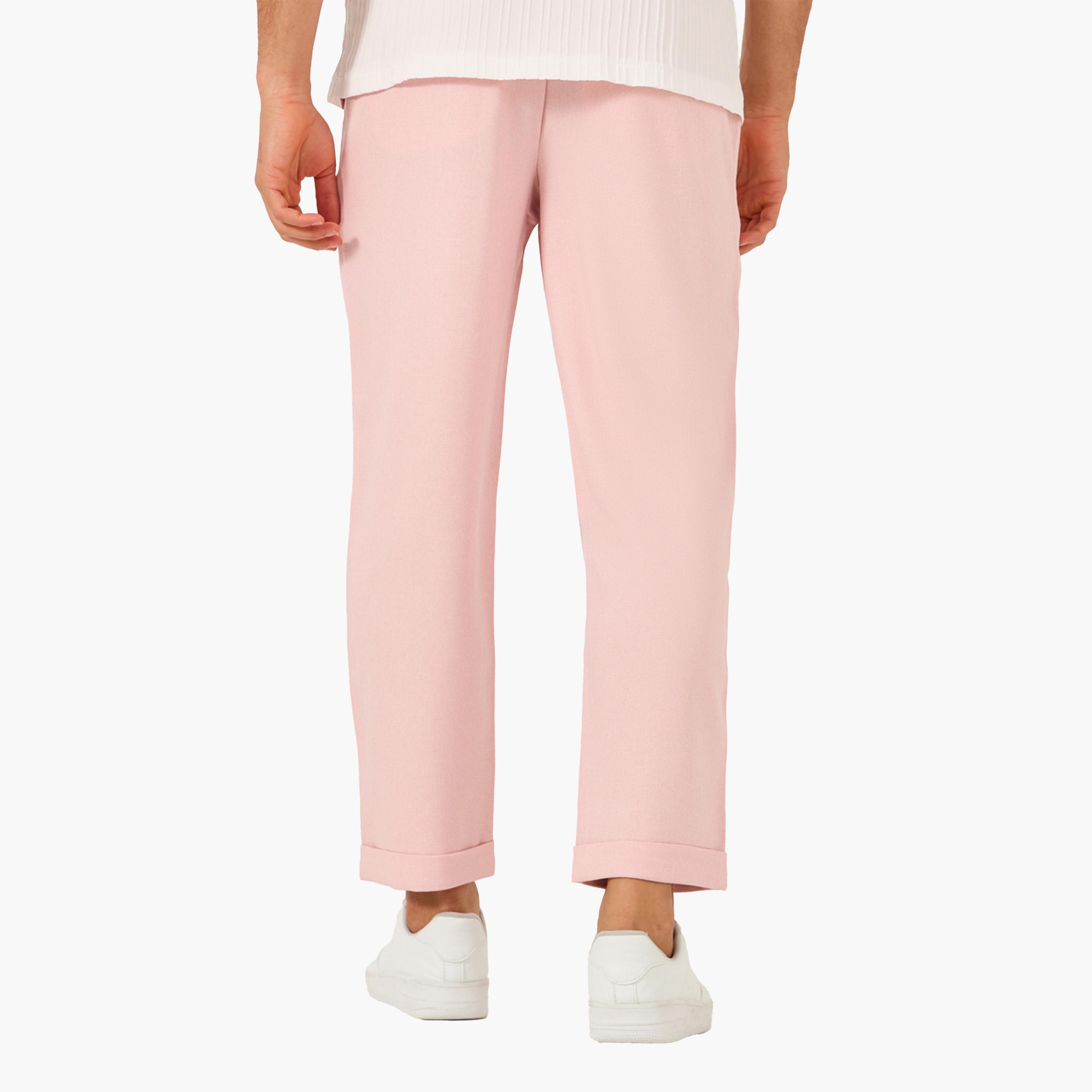 Styli Solid Flat Front Relaxed Fit Pants with Slant Pockets-men-clothing-bottoms-trousersandchinos-trousers-image-3